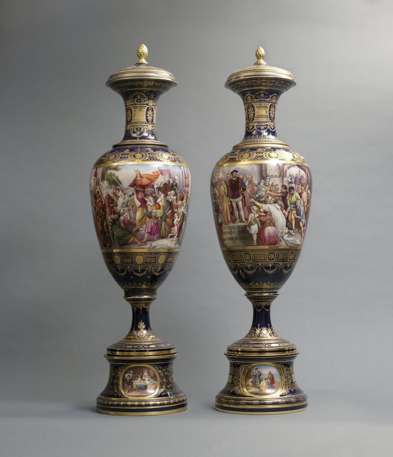 Rare Matched Pair Of Austrian Exhibition Porcelain Vases And