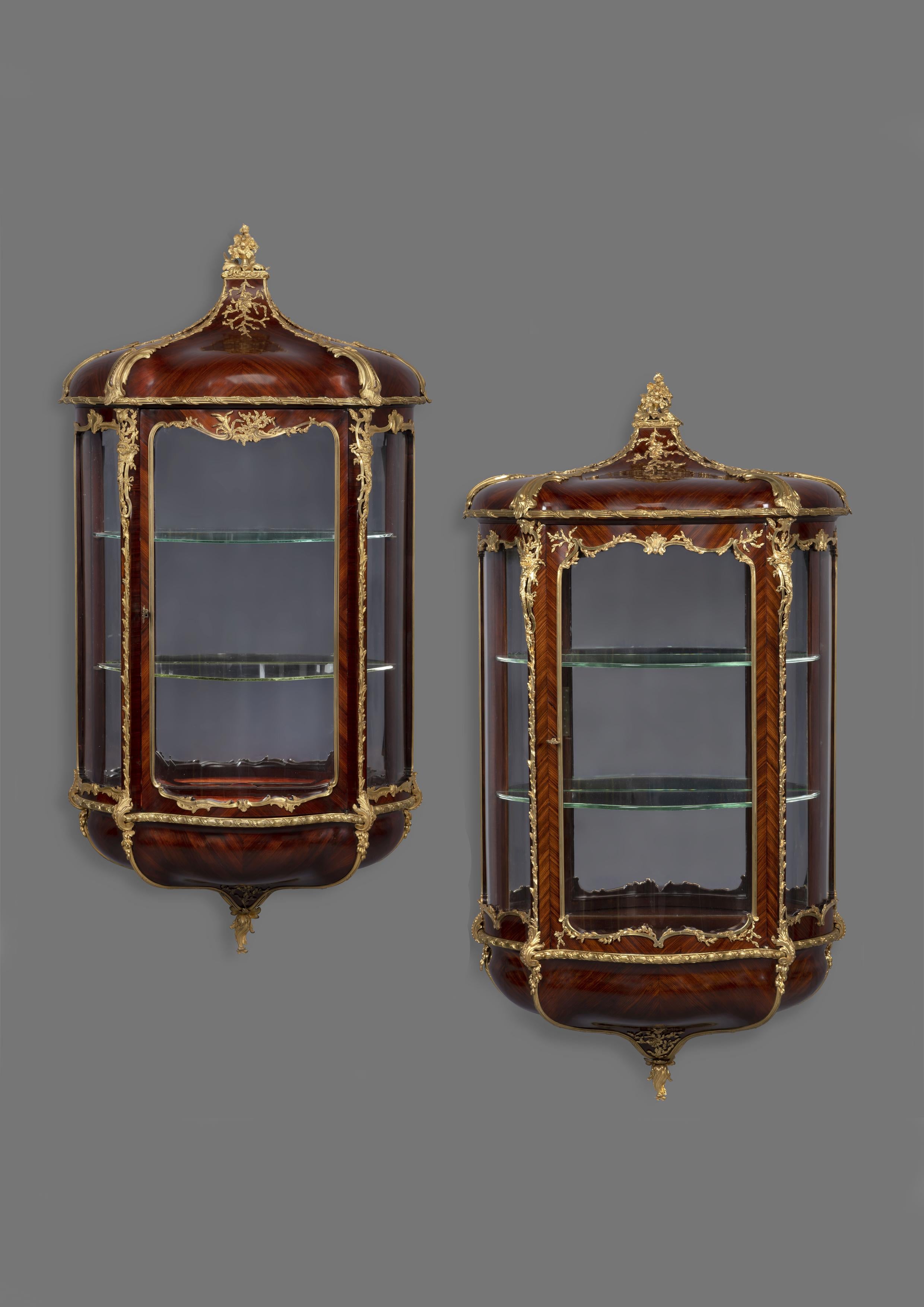 French Rare Matched Pair of Louis XVI Style Wall Vitrines by Zwiener, circa 1890 For Sale