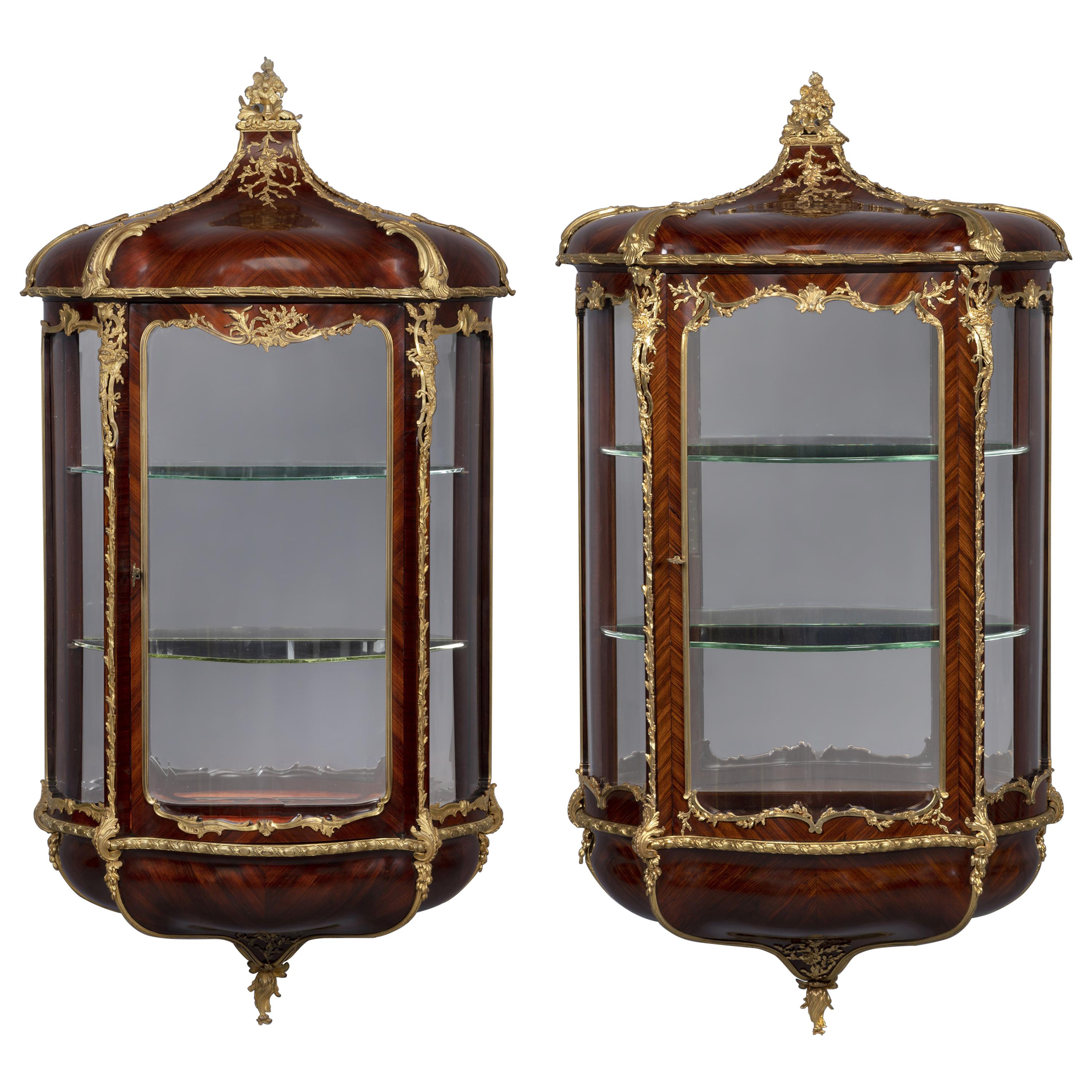 Rare Matched Pair of Louis XVI Style Wall Vitrines by Zwiener, circa 1890