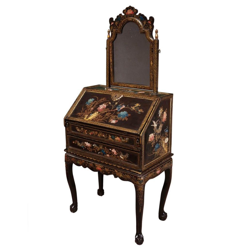 Cinese Raro scrittoio in lacca d'esportazione cinese della metà del XVIII secolo su supporto del 1750 circa in vendita