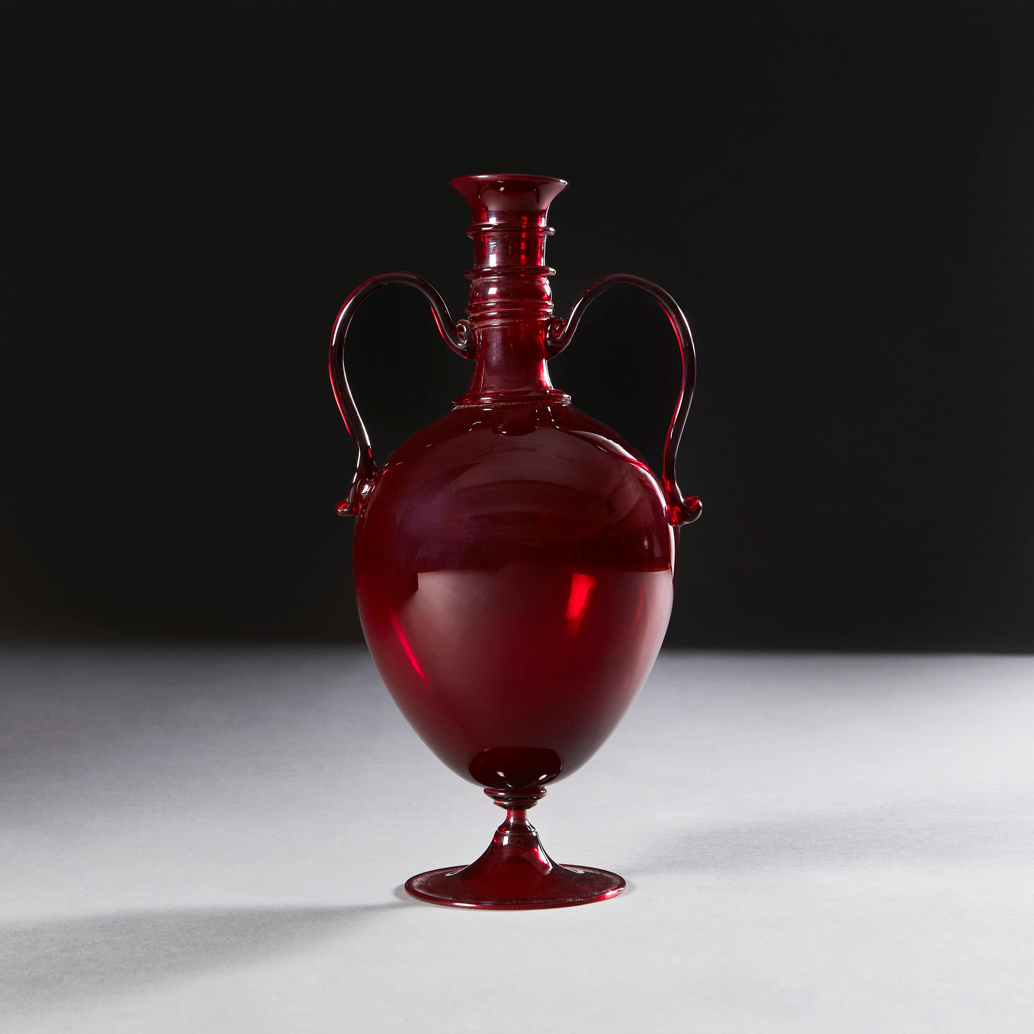 Italian Rare Mid 19th Century Amphora Glass Vase