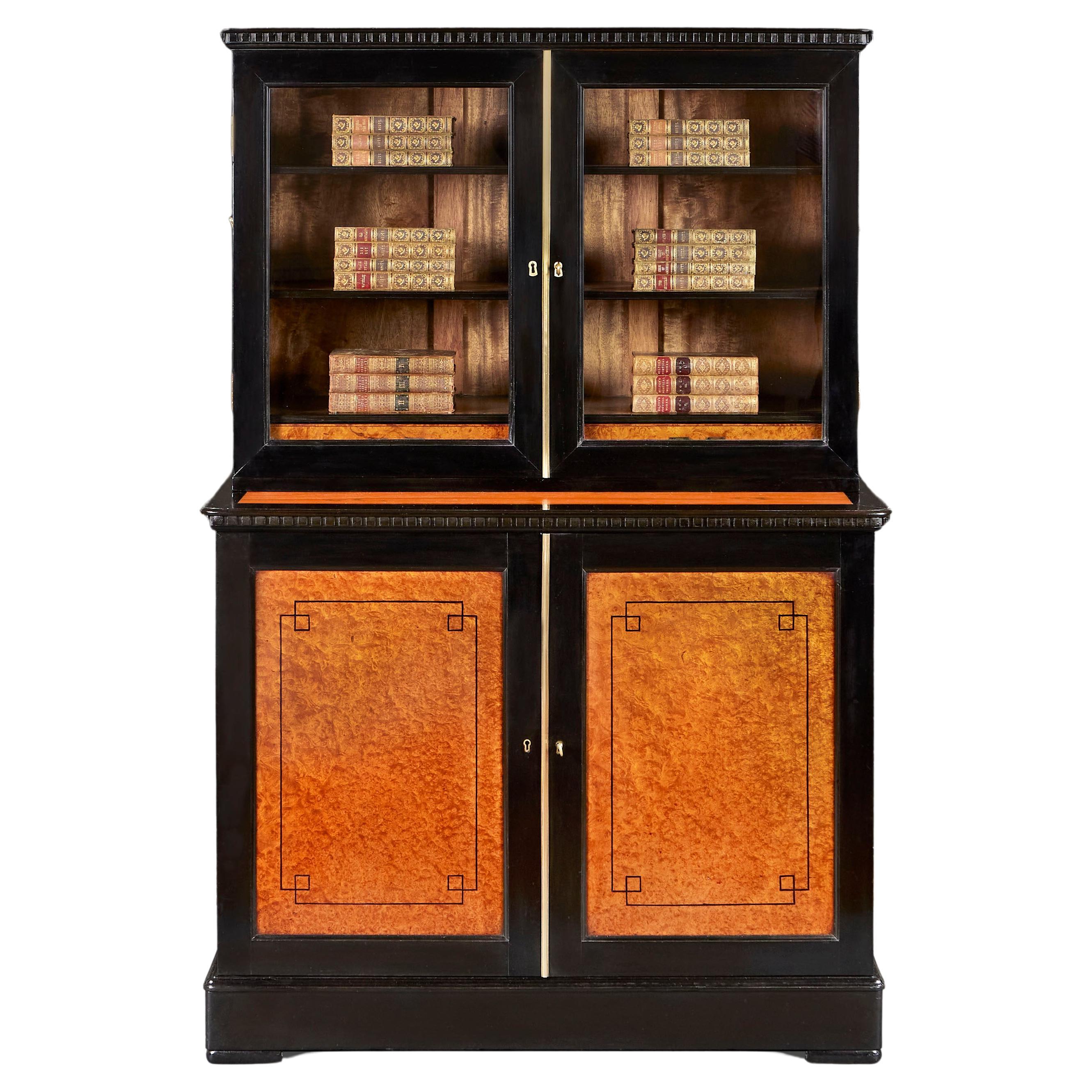 A Rare Mid 19th Century Anglo Chinese Amboyna Bookcase  For Sale