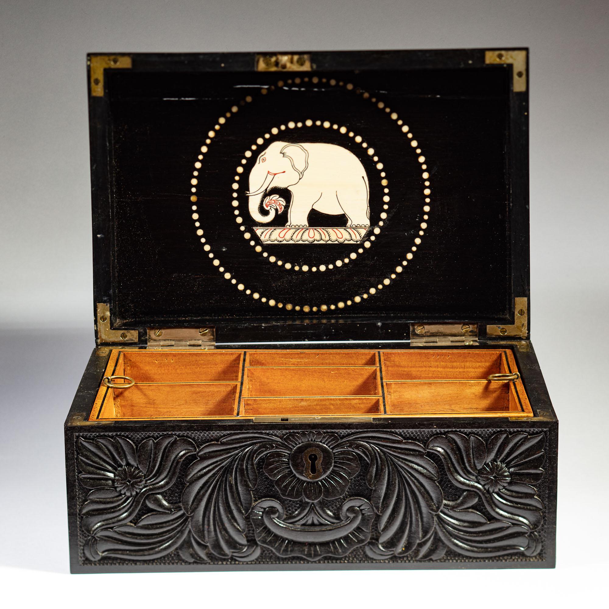 Victorian Rare Mid 19th Century Carved Ebony Workbox For Sale