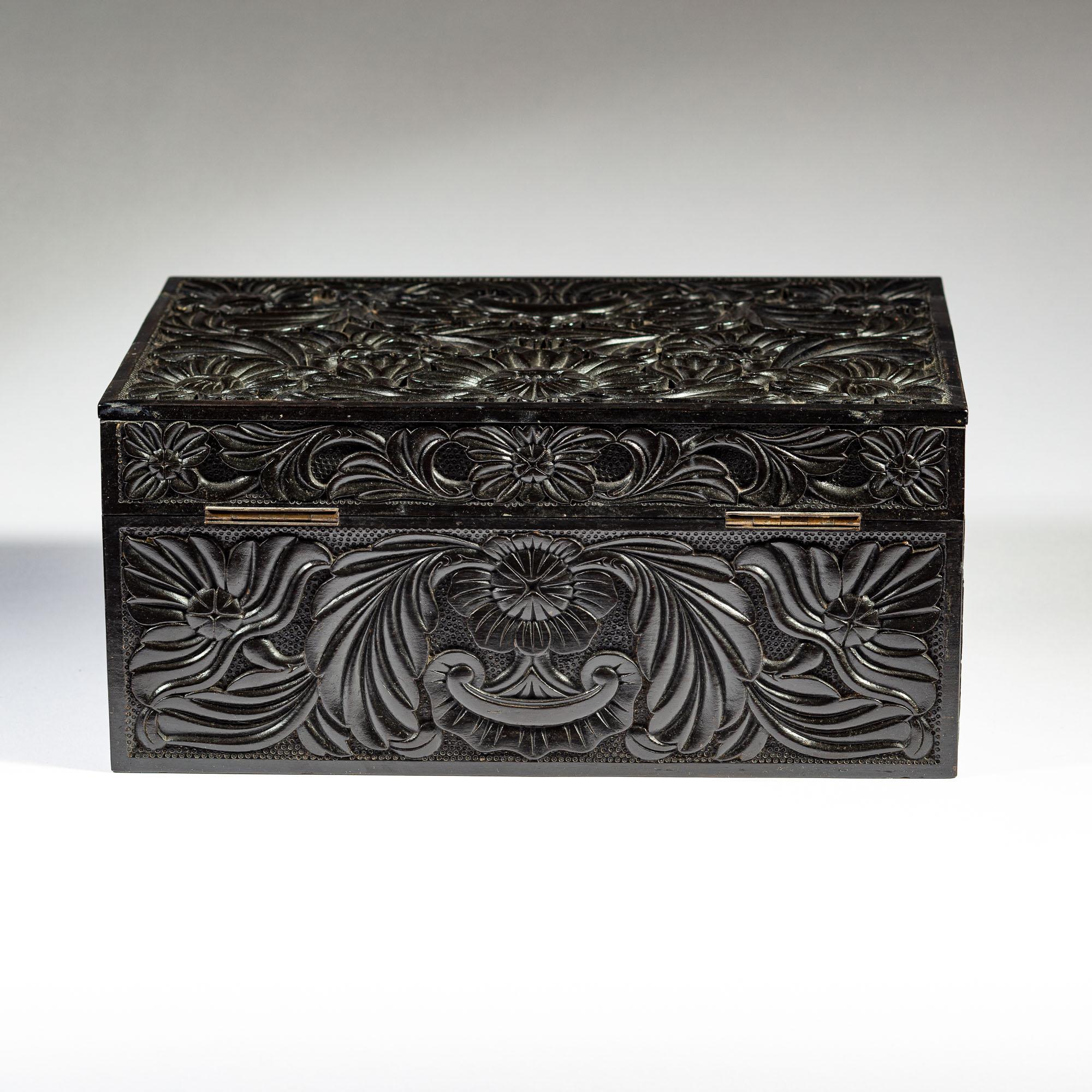 Rare Mid 19th Century Carved Ebony Workbox In Good Condition For Sale In London, by appointment only