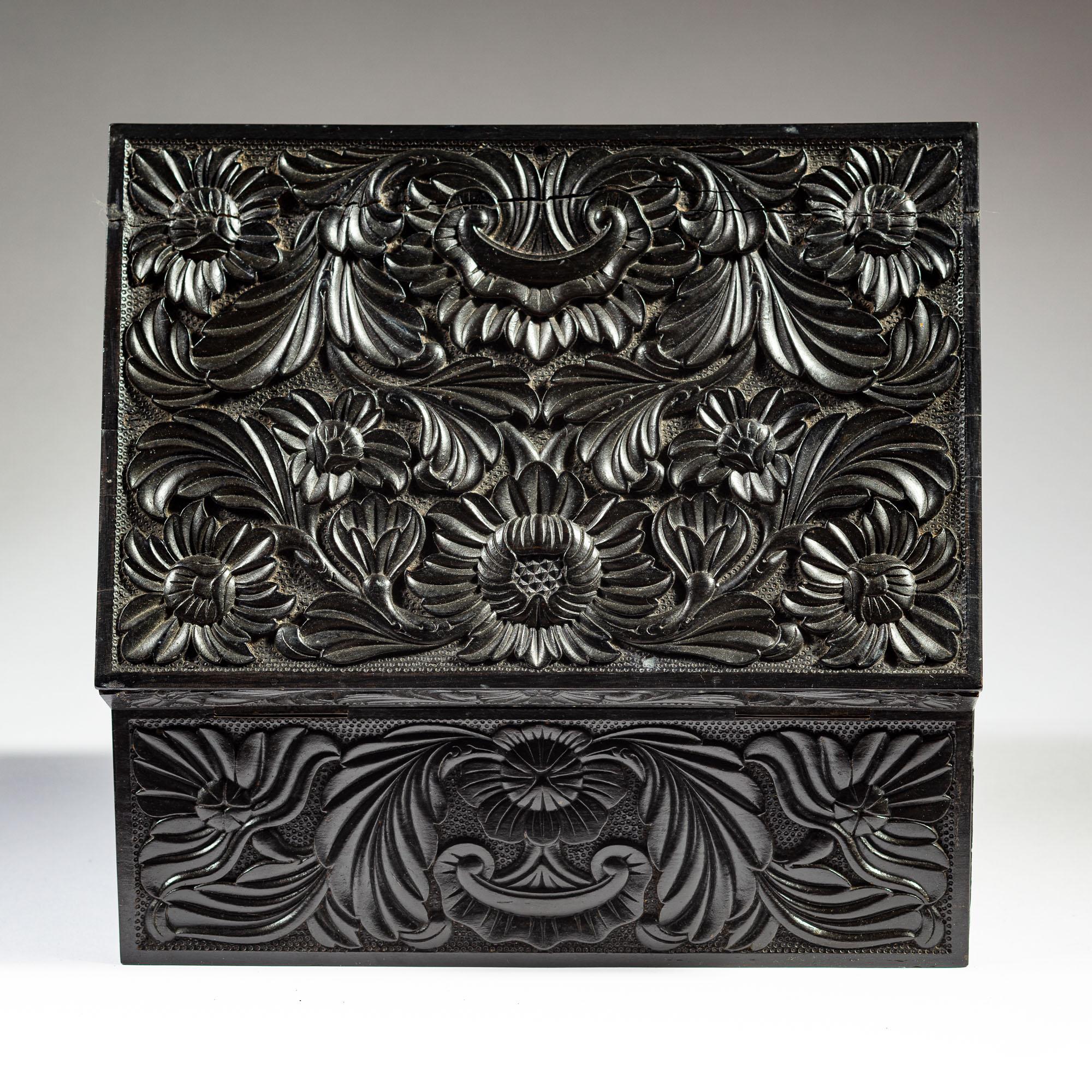 Rare Mid 19th Century Carved Ebony Workbox For Sale 1