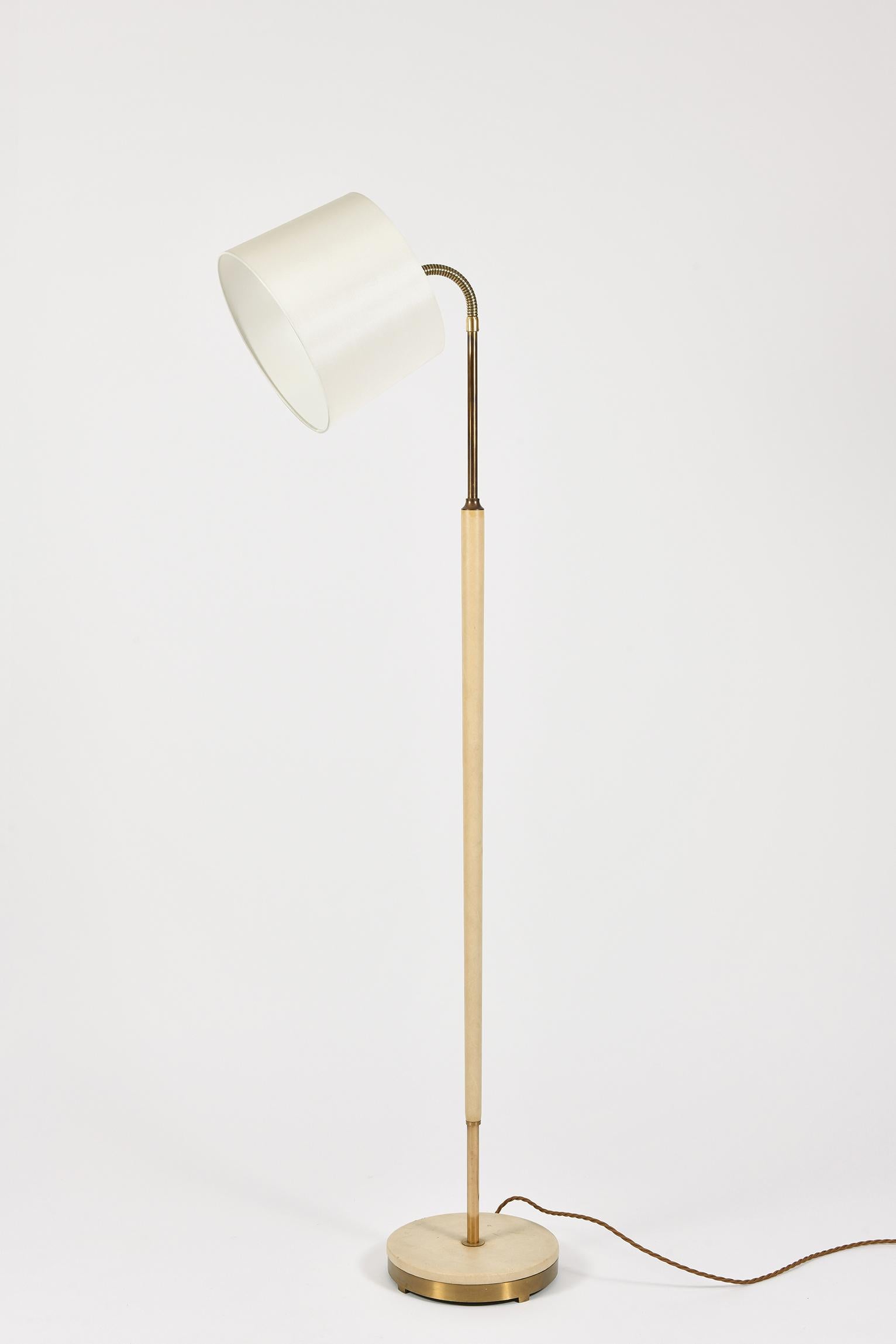 Mid-Century Modern Rare Midcentury Brass and Cream Leather Floor Lamp