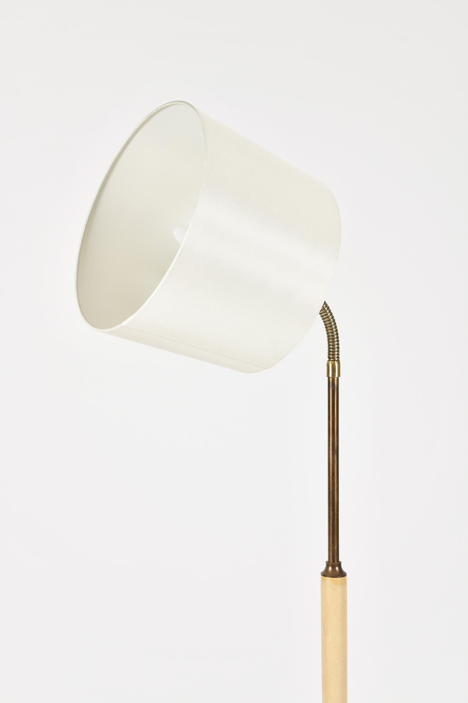 Rare Midcentury Brass and Cream Leather Floor Lamp In Good Condition In London, GB