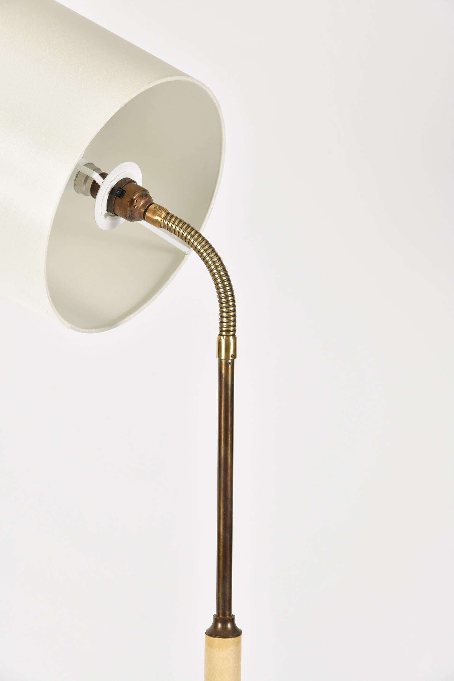 20th Century Rare Midcentury Brass and Cream Leather Floor Lamp