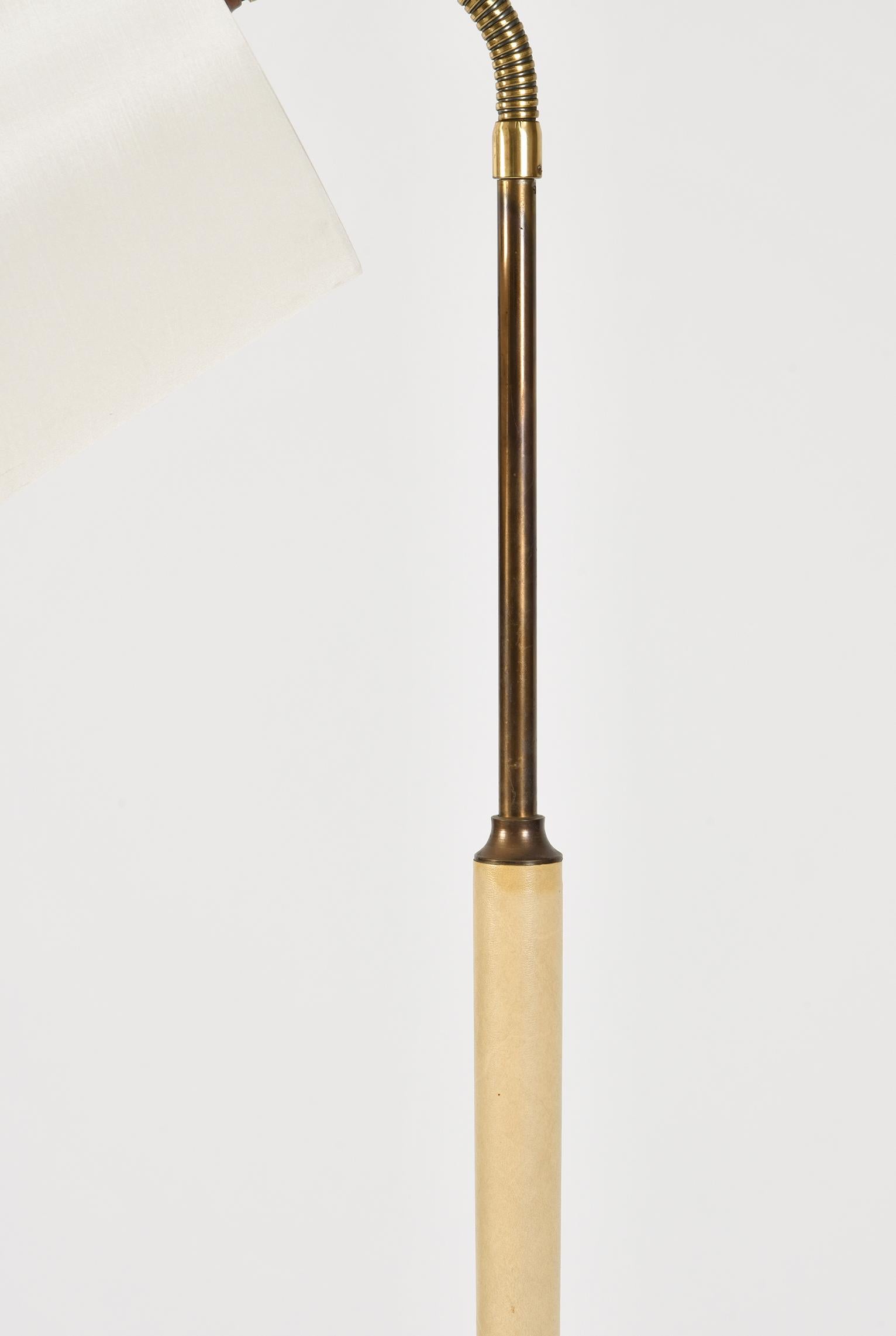 Rare Midcentury Brass and Cream Leather Floor Lamp 2