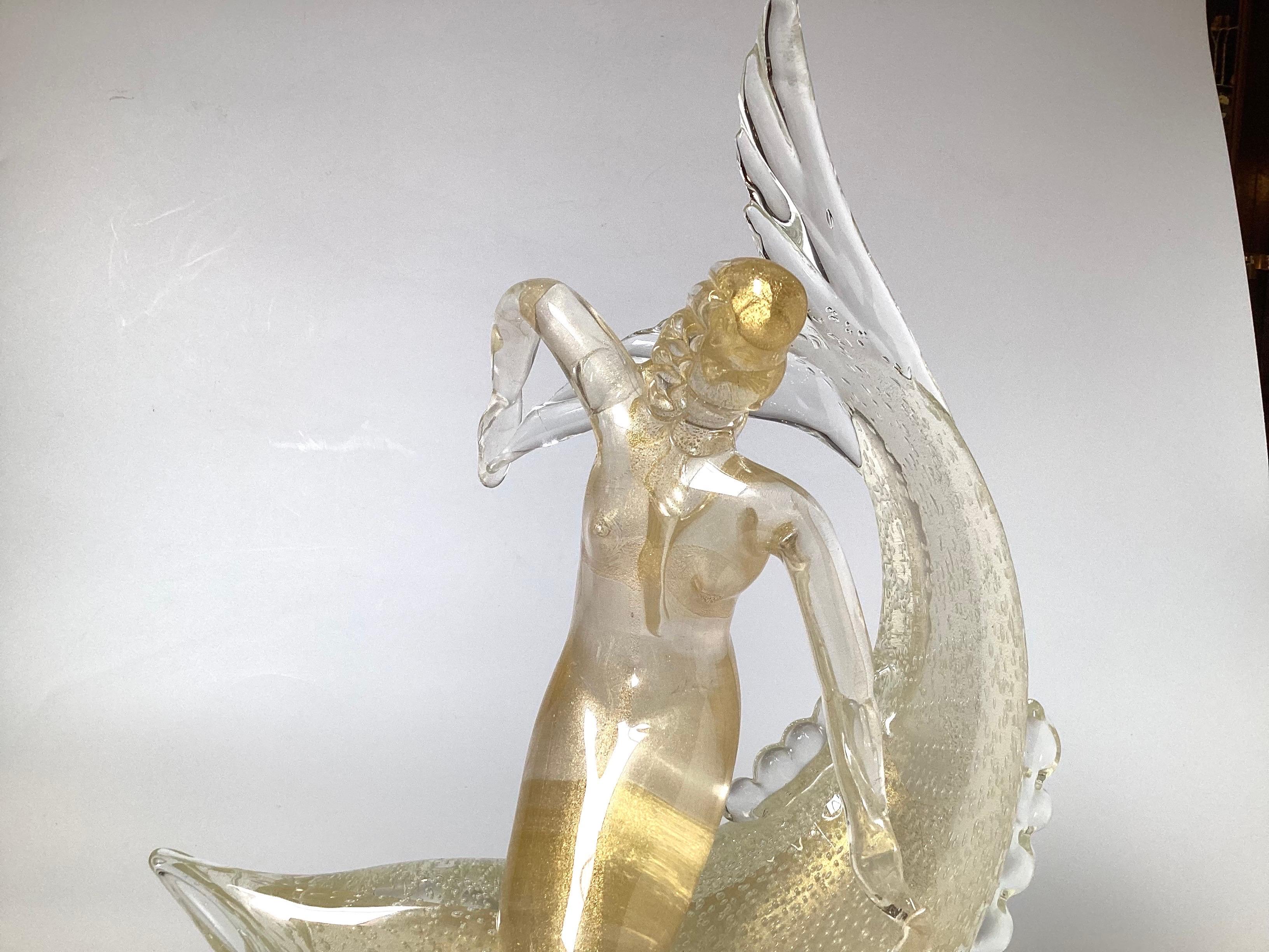 Seltene italienische Salviati Murano-Fisch mit Meerjungfrauen-Skulptur aus der Mitte des Jahrhunderts  im Angebot 3