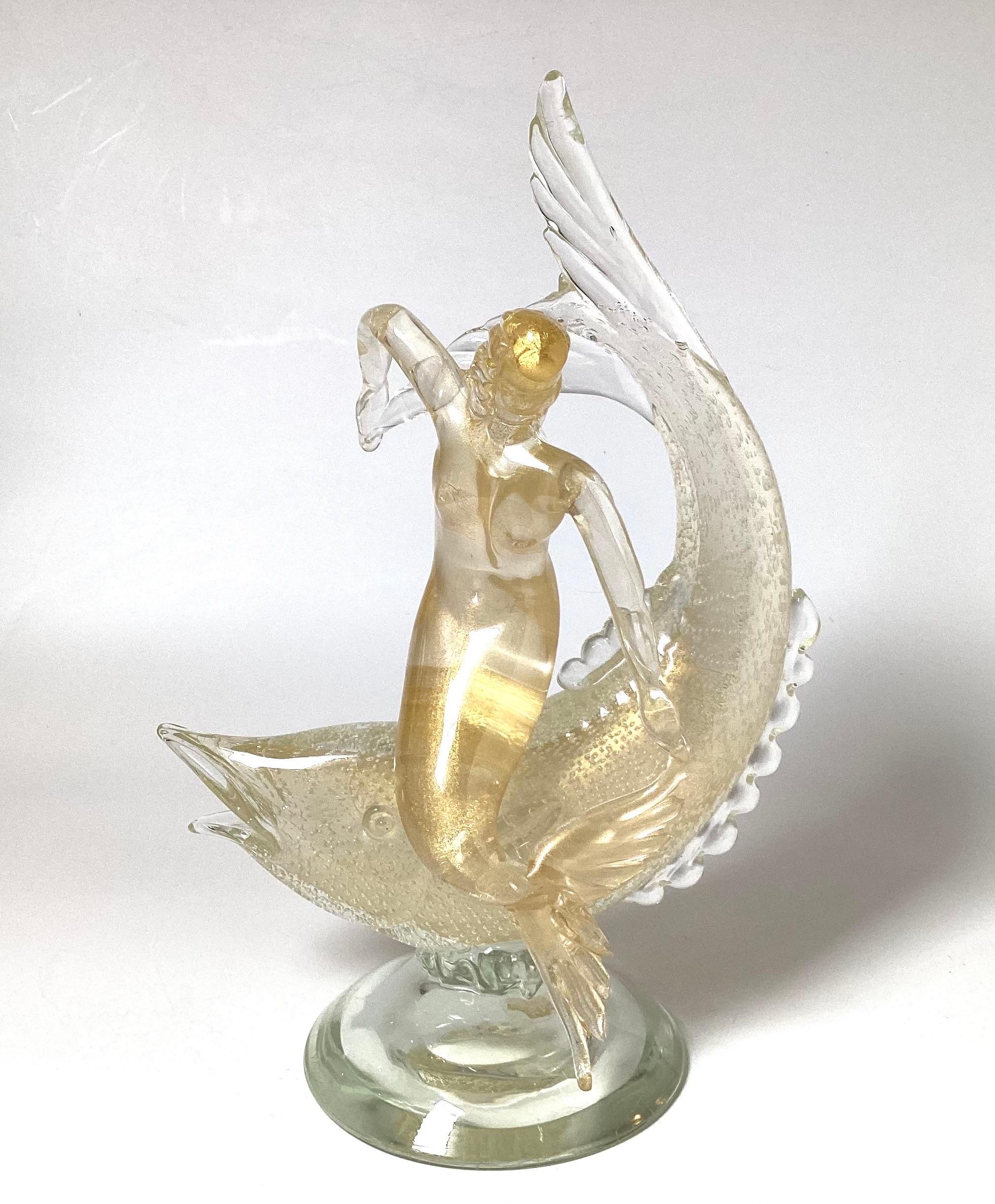 Mid-20th Century A Rare Mid Century Italian Salviati Murano Fish with Mermaid Sculpture  For Sale