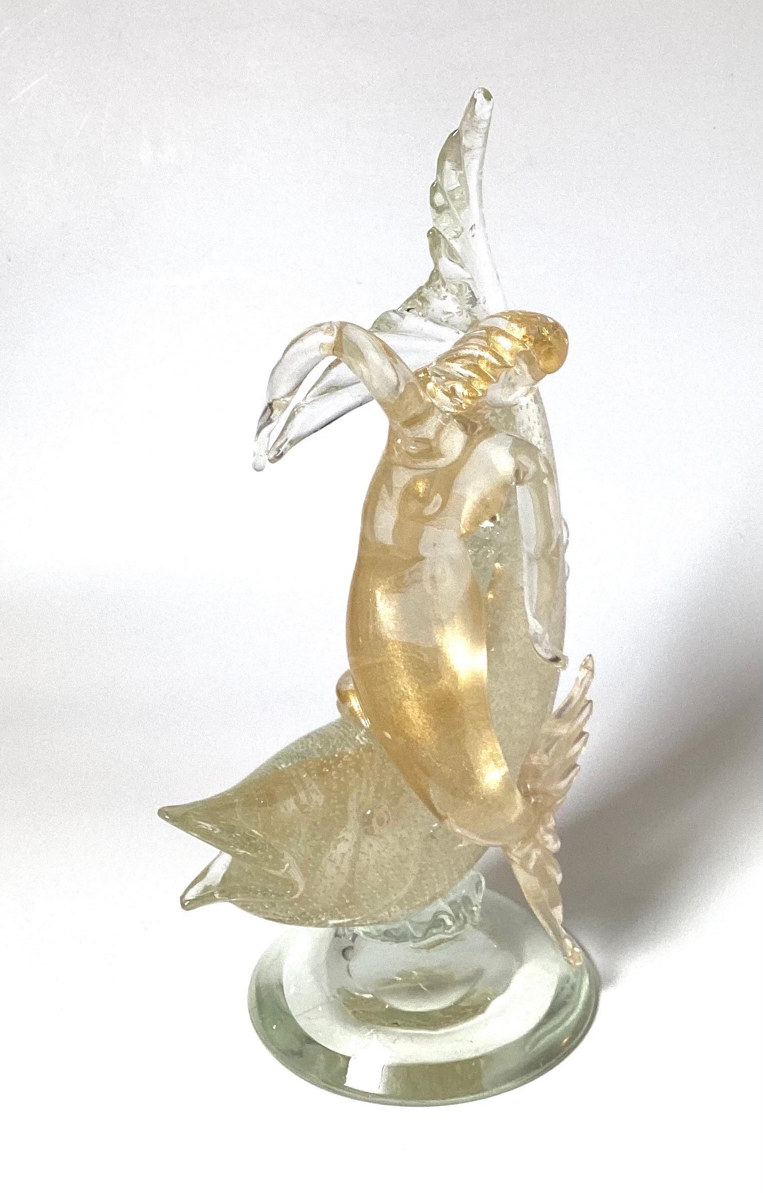 Art Glass A Rare Mid Century Italian Salviati Murano Fish with Mermaid Sculpture  For Sale