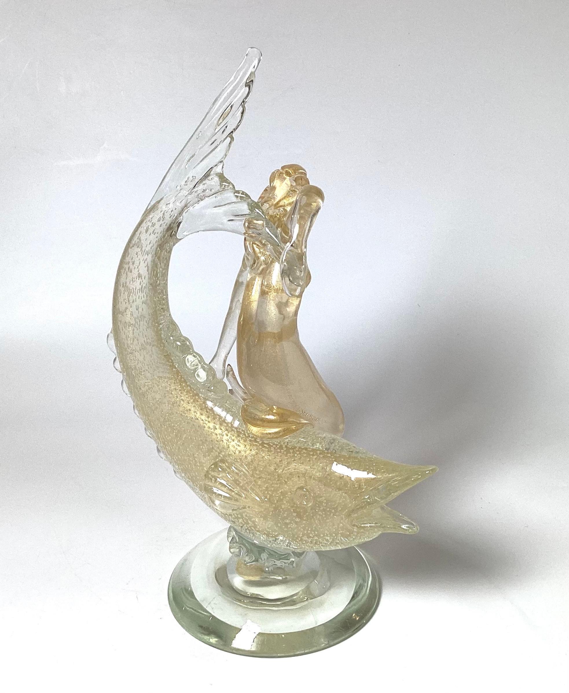 A Rare Mid Century Italian Salviati Murano Fish with Mermaid Sculpture  For Sale 1