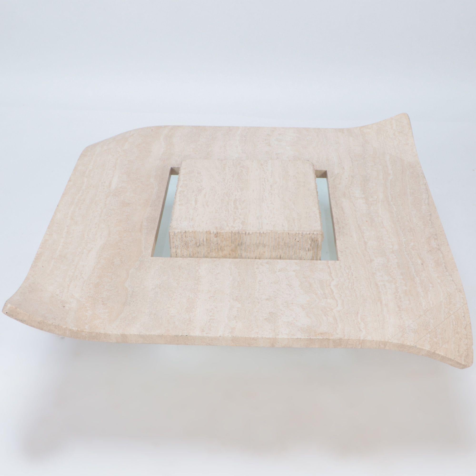 Rare Mid-Century Modern Italian Travertine Coffee Table, circa 1970 In Good Condition For Sale In Philadelphia, PA