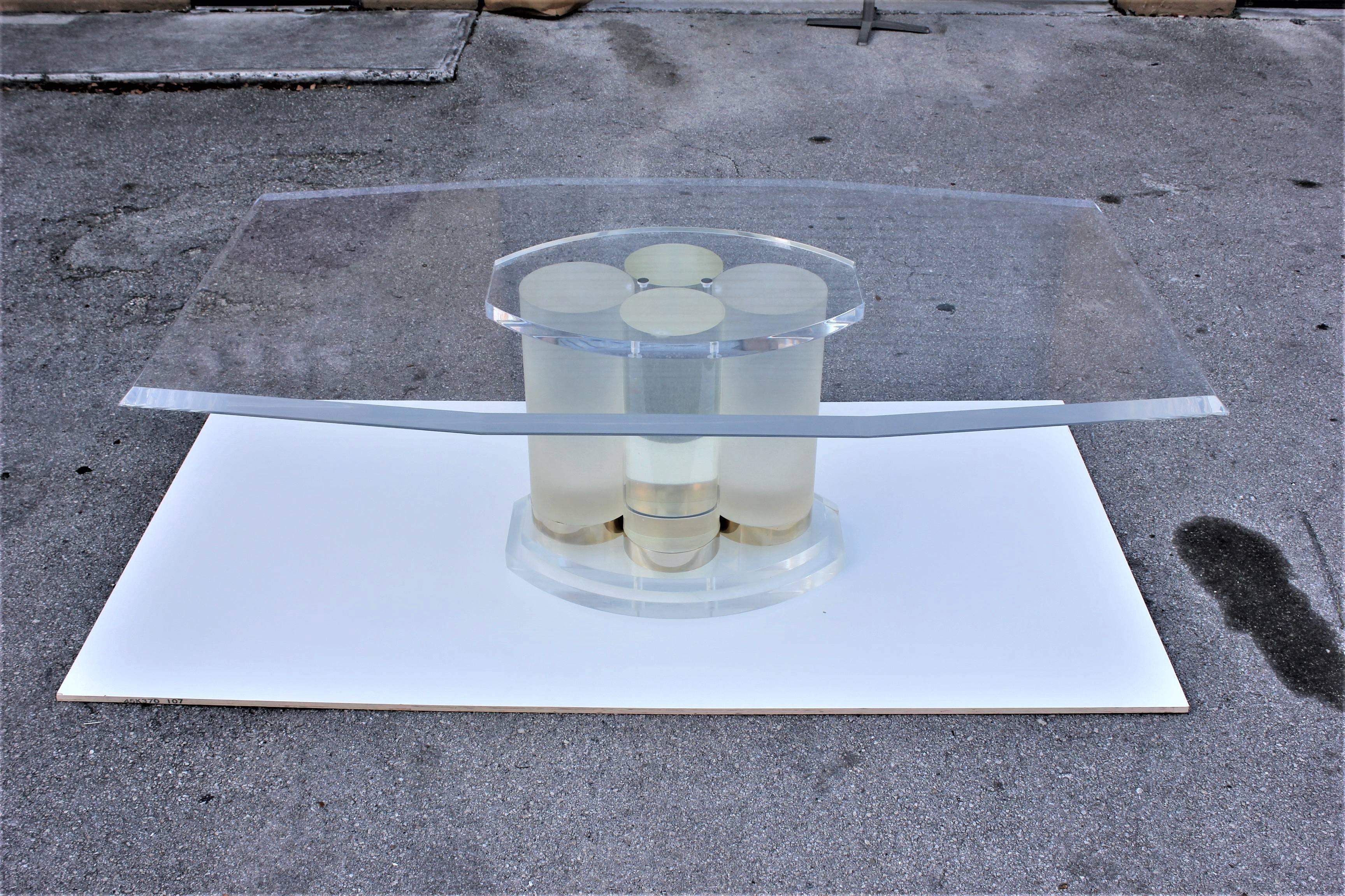 American Rare Mid-Century Modern Lucite Dining Table Signed by ''Lion in Frost'', 1970s