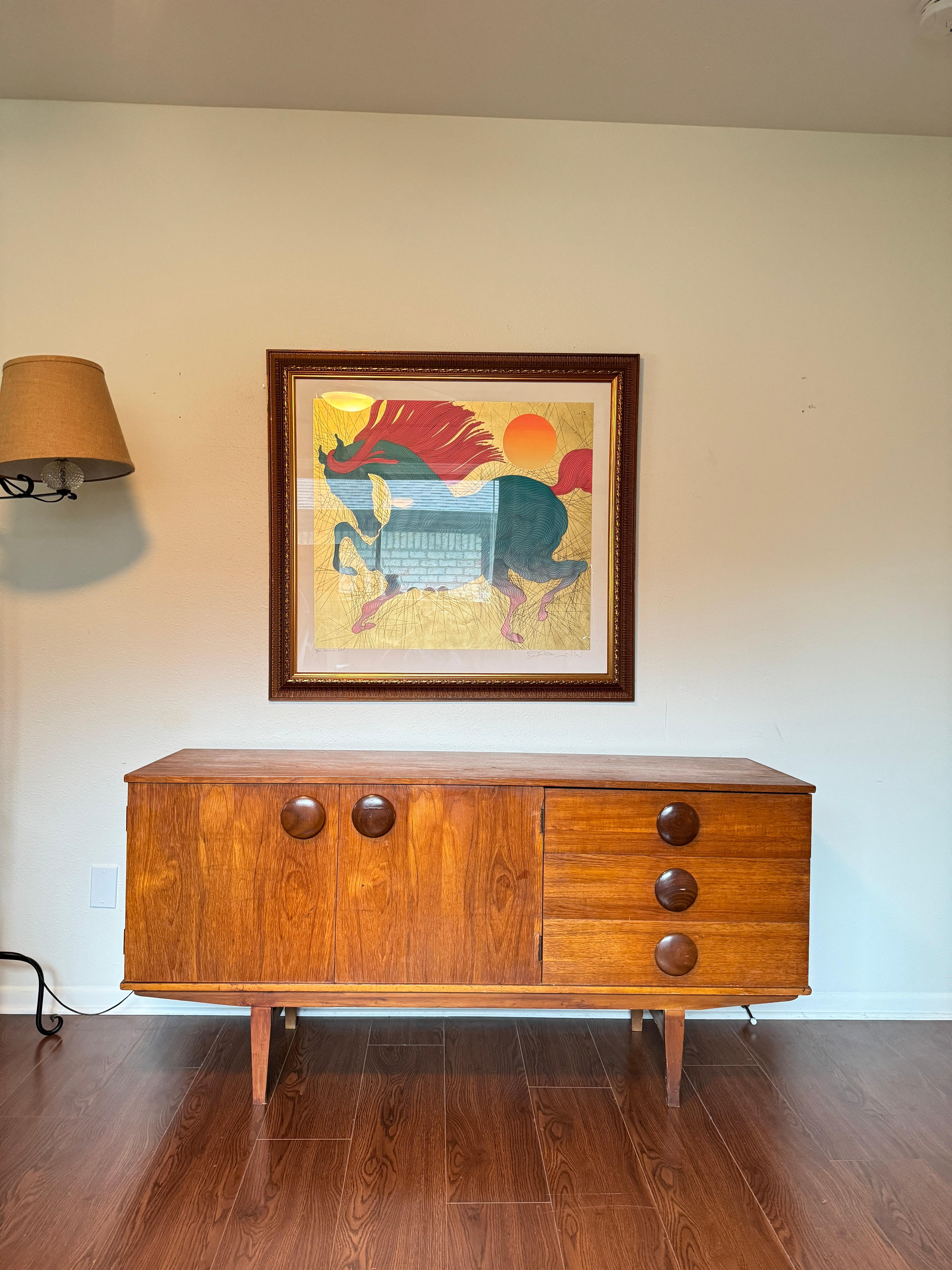 A rare mid century modern sideboard with round wooden pulls, circa 1960s For Sale 3