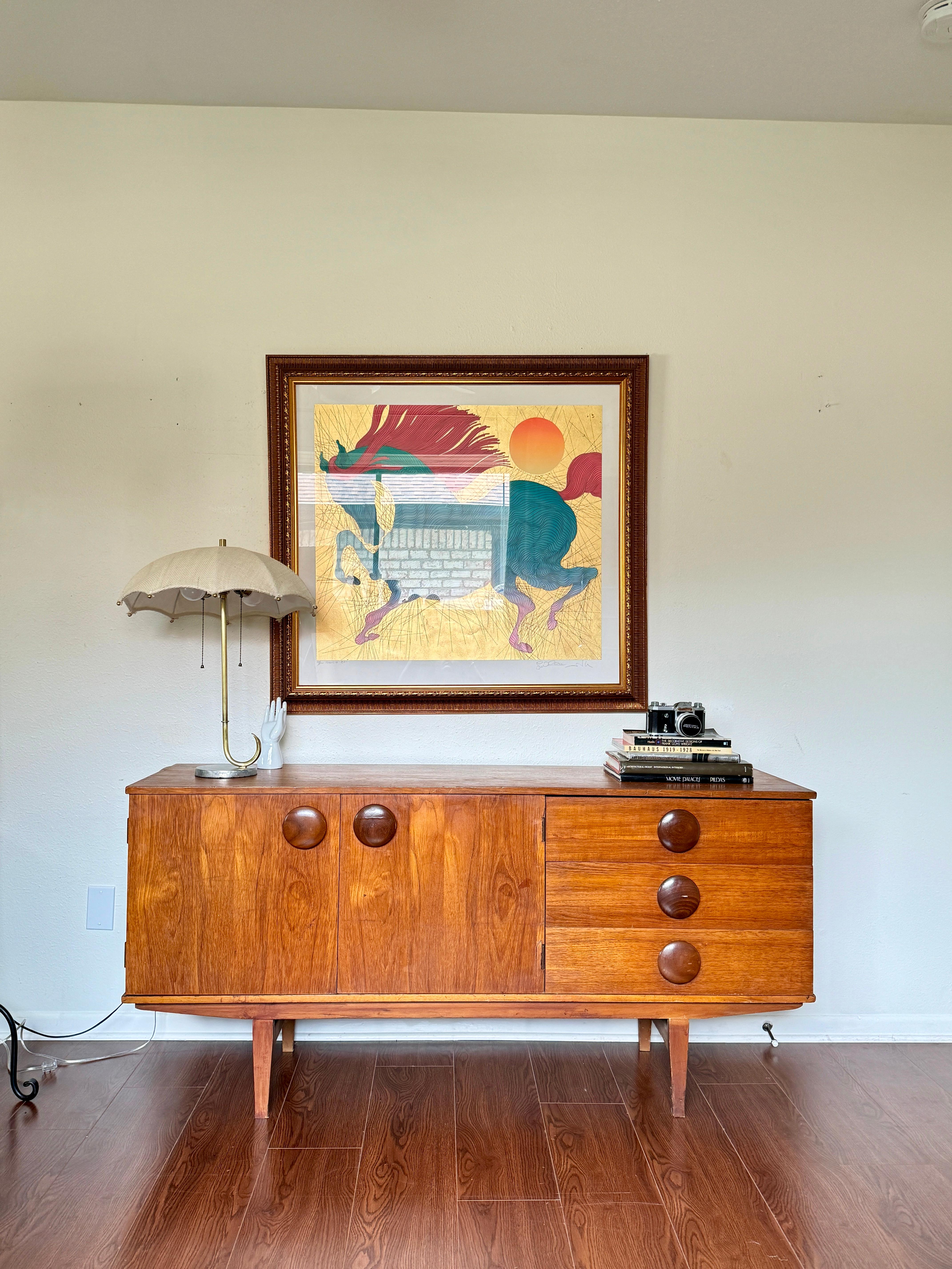 Mid-Century Modern A rare mid century modern sideboard with round wooden pulls, circa 1960s For Sale