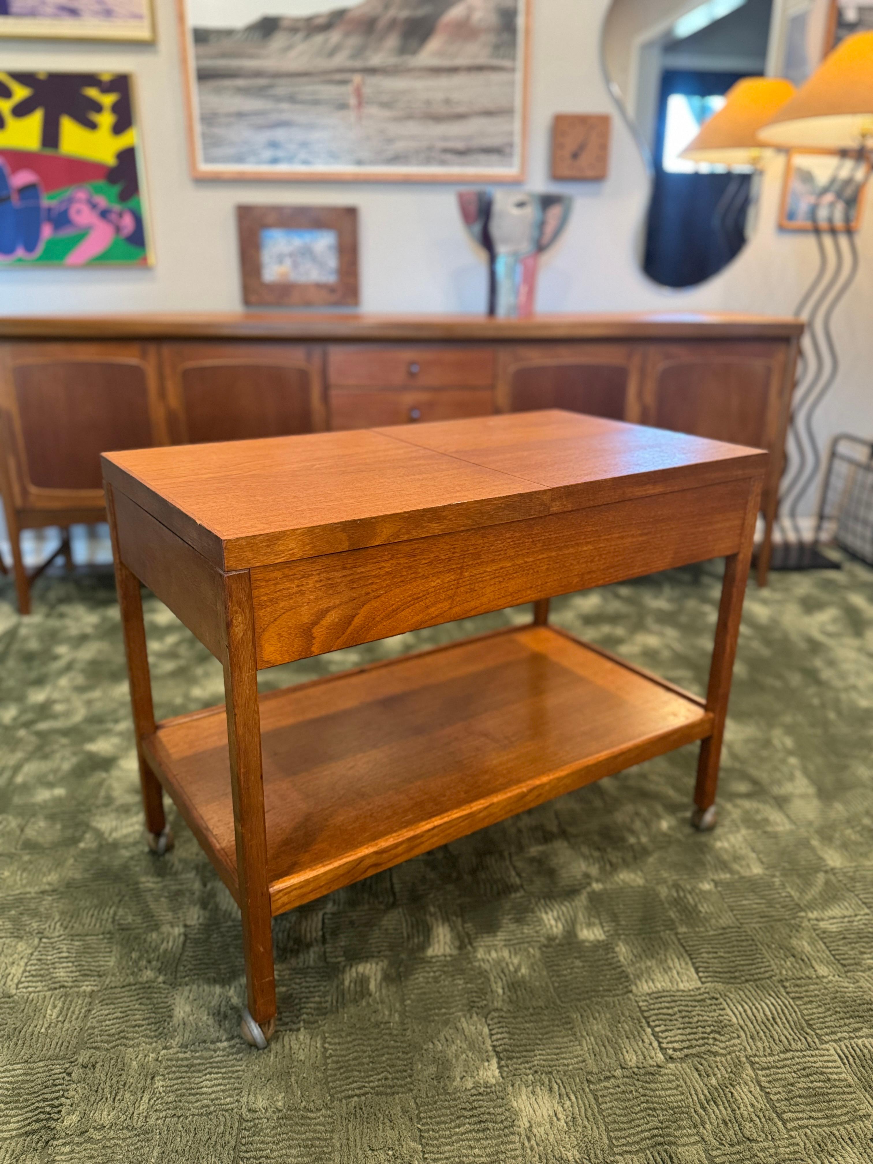 Mid-20th Century A rare mid century modern teak 2 tier bar or serving cart, circa 1960s For Sale