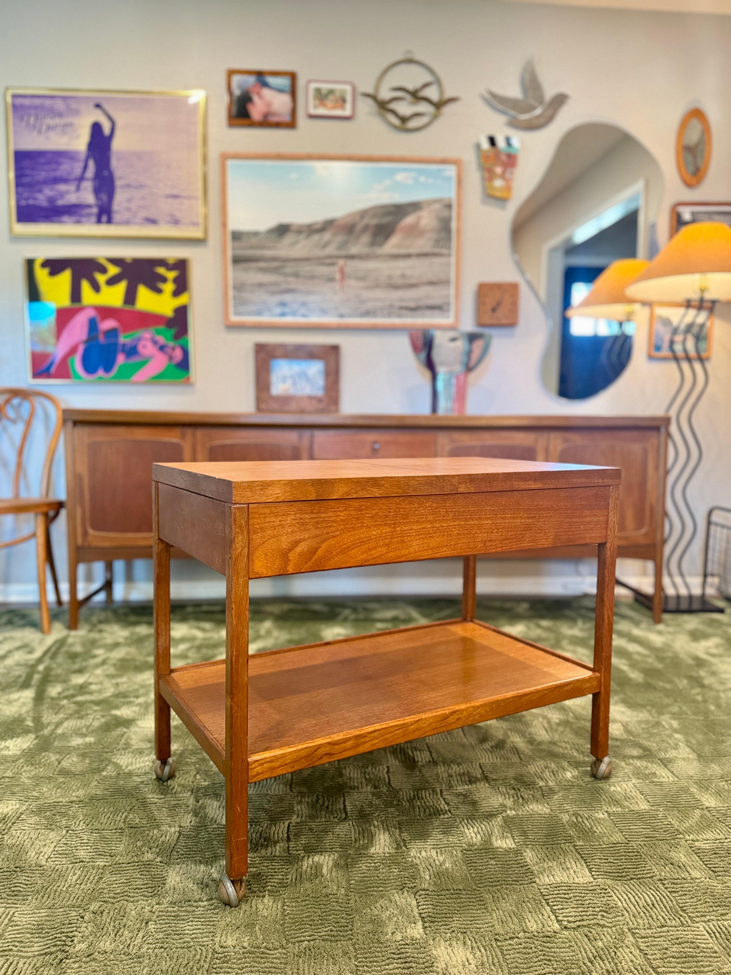 Teak A rare mid century modern teak 2 tier bar or serving cart, circa 1960s For Sale