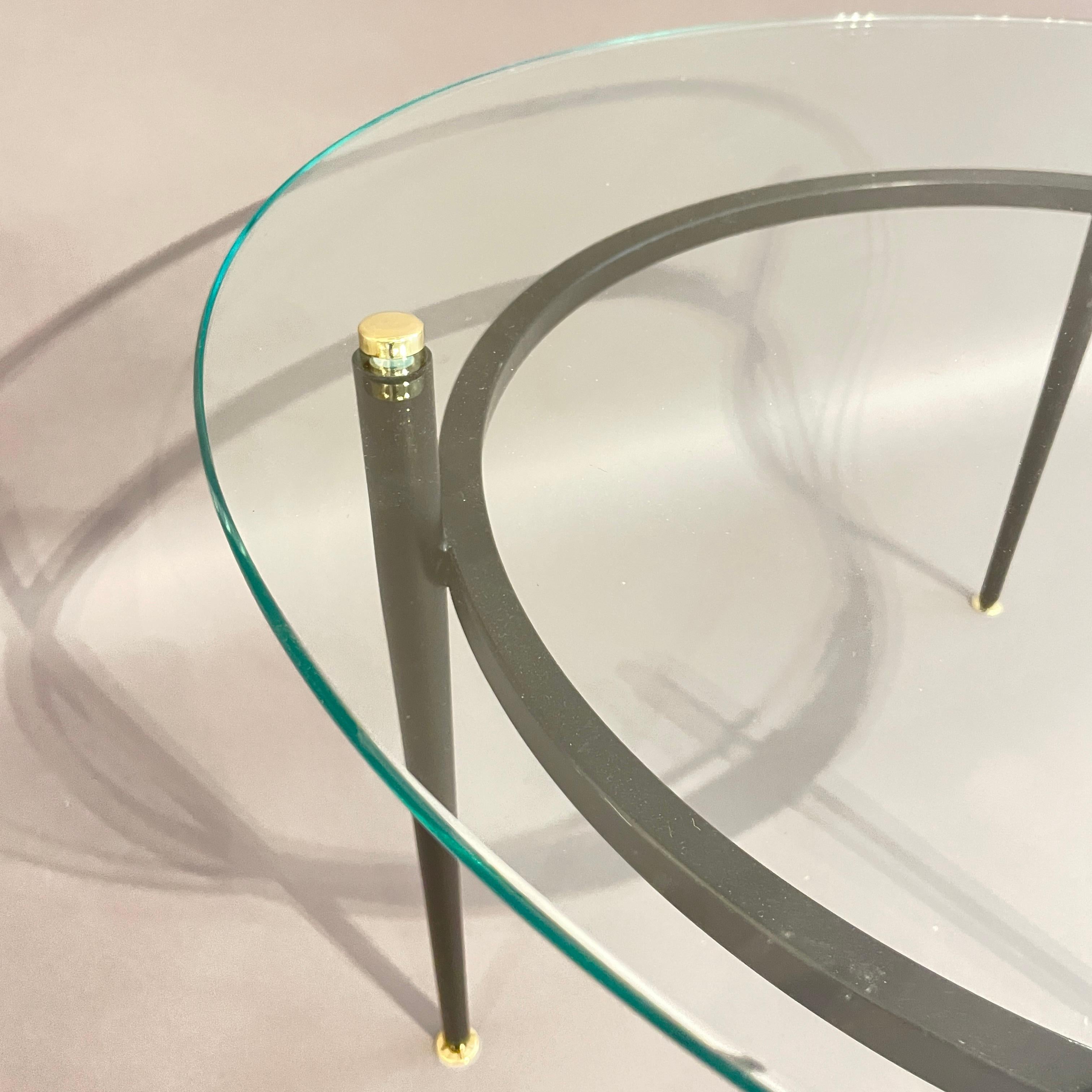 French A rare minimalist tubular Roger Le Bihan circular coffee table with brass feet