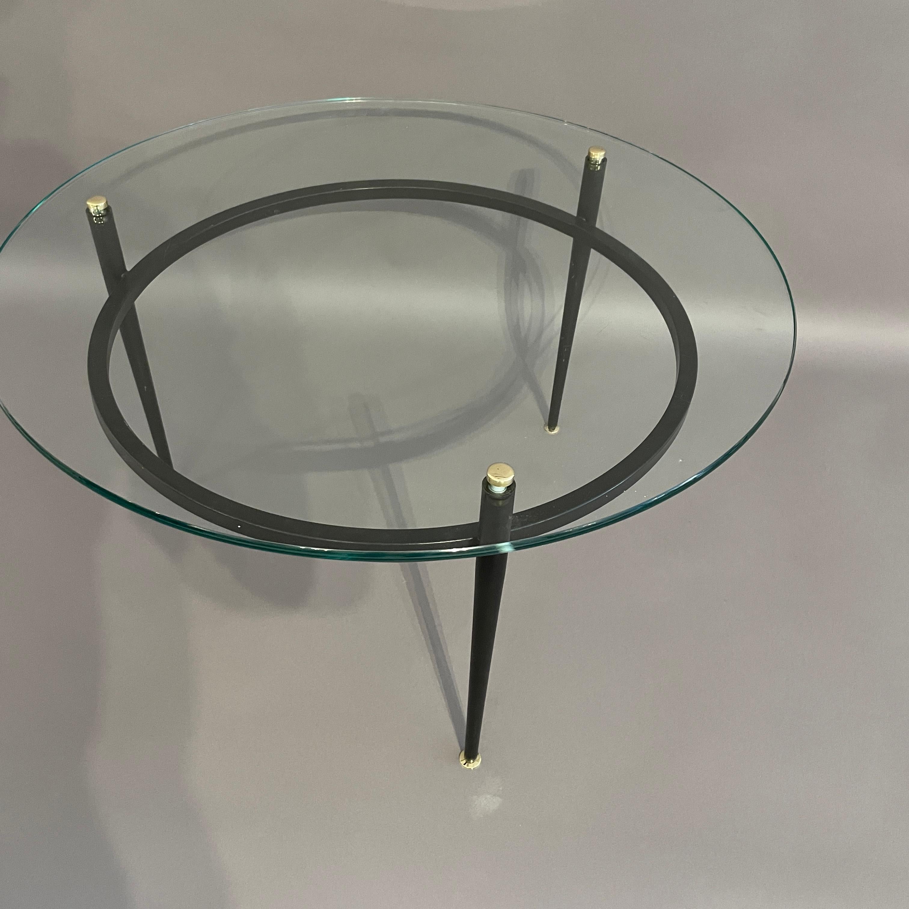 A rare minimalist tubular Roger Le Bihan circular coffee table with brass feet 1