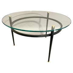 A rare minimalist tubular Roger Le Bihan circular coffee table with brass feet 