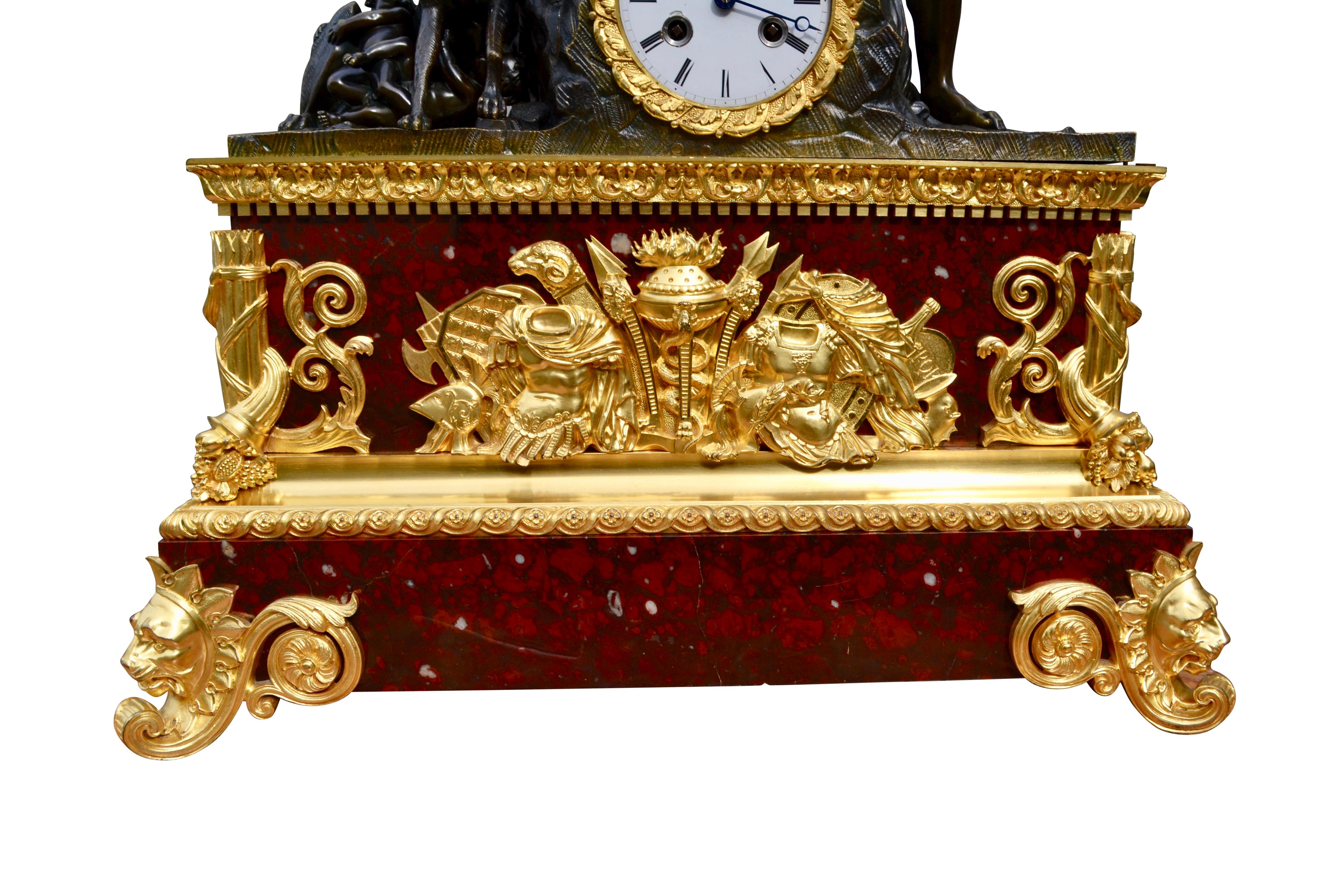 Rare Model Empire Clock Depicting Faustulus Discovering Romolus and Remus In Good Condition For Sale In Vancouver, British Columbia