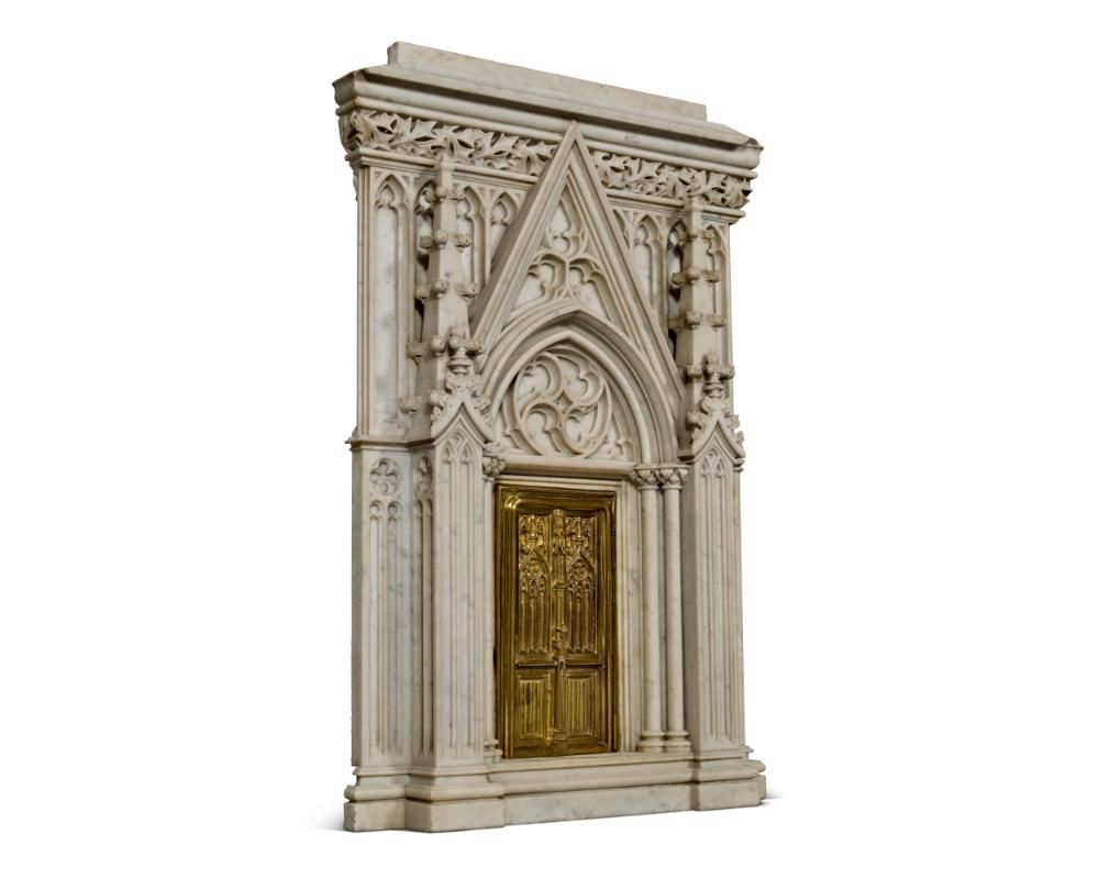 Gothic Rare Monumental Italian Carved Carrara Marble Model of a Cathedral For Sale