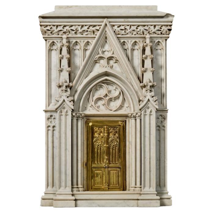 Modèle monumental italien rare de cathédrale en marbre de Carrare sculpté 