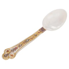 A Rare Mughal Indian Gold and Enamel Mother of Pearl Spoon with Diamonds