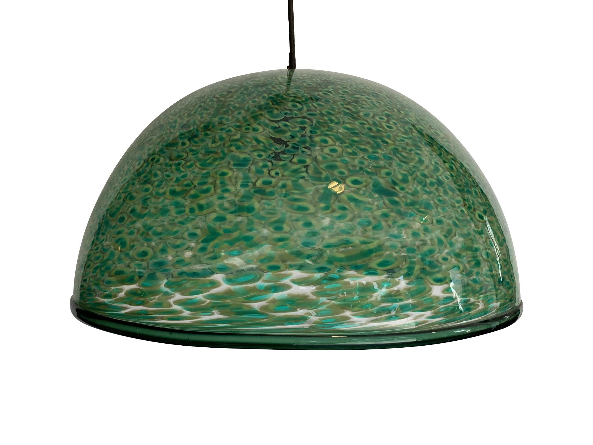 Italian Rare Murano Green Murrine Glass Pendant Light by Gae Aulenti for Vistosi