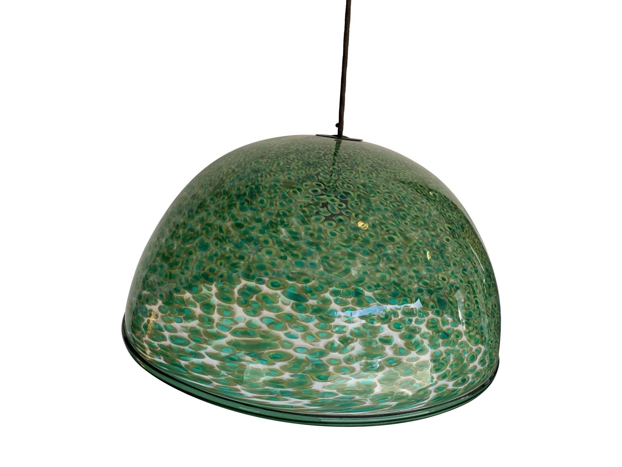 Rare Murano Green Murrine Glass Pendant Light by Gae Aulenti for Vistosi In Good Condition In London, GB