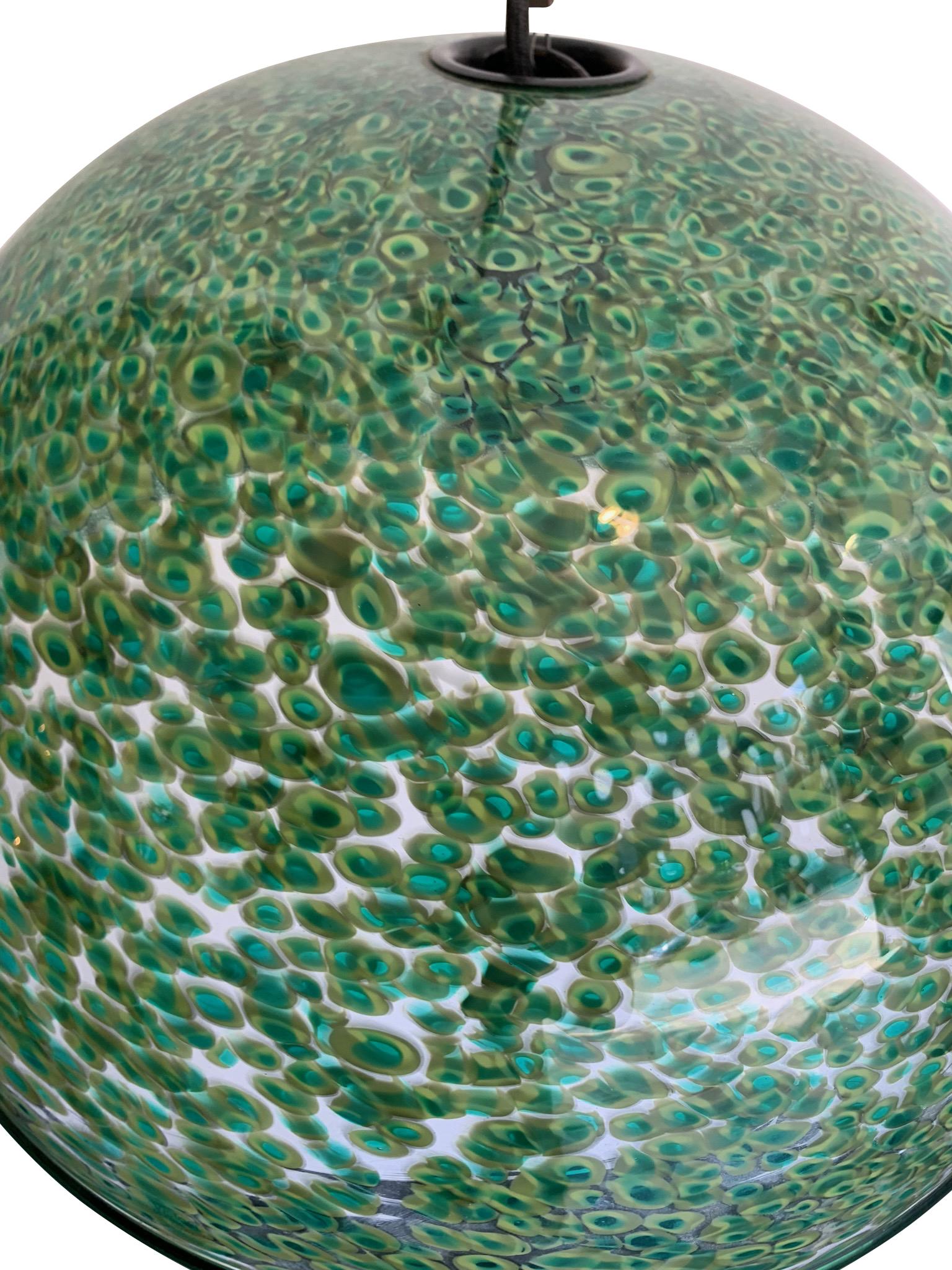 Late 20th Century Rare Murano Green Murrine Glass Pendant Light by Gae Aulenti for Vistosi