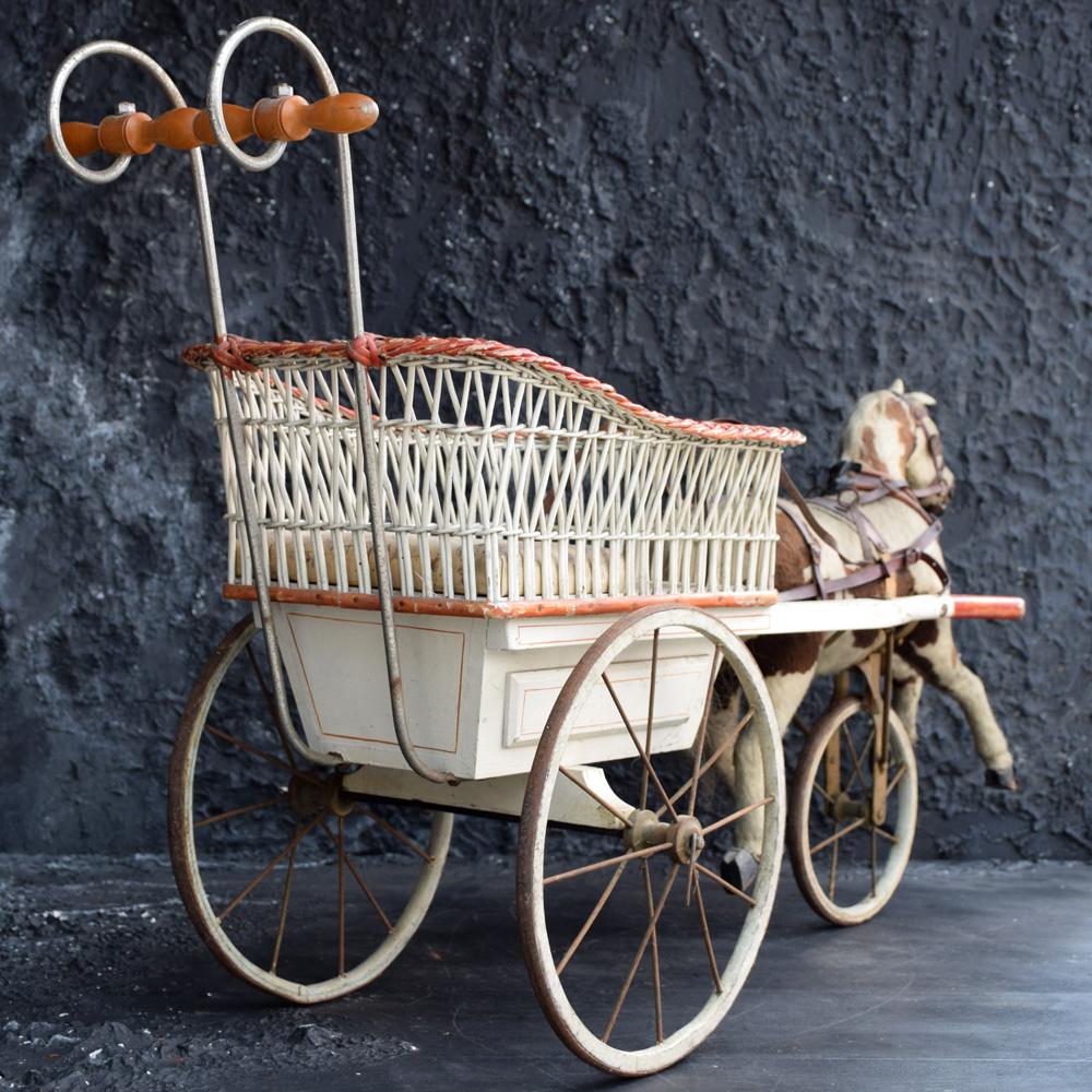 Rare Museum 19th Century Horse and Wicker Childs Push Along Carriage 3