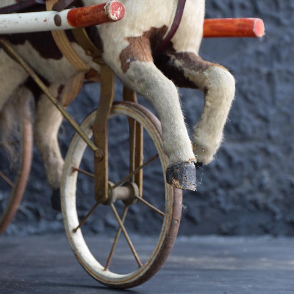 Hand-Crafted Rare Museum 19th Century Horse and Wicker Childs Push Along Carriage 