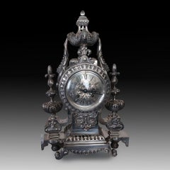 Rare Neoclassical Antique Vintage French Empire Silvered Bronze Mantle Clock