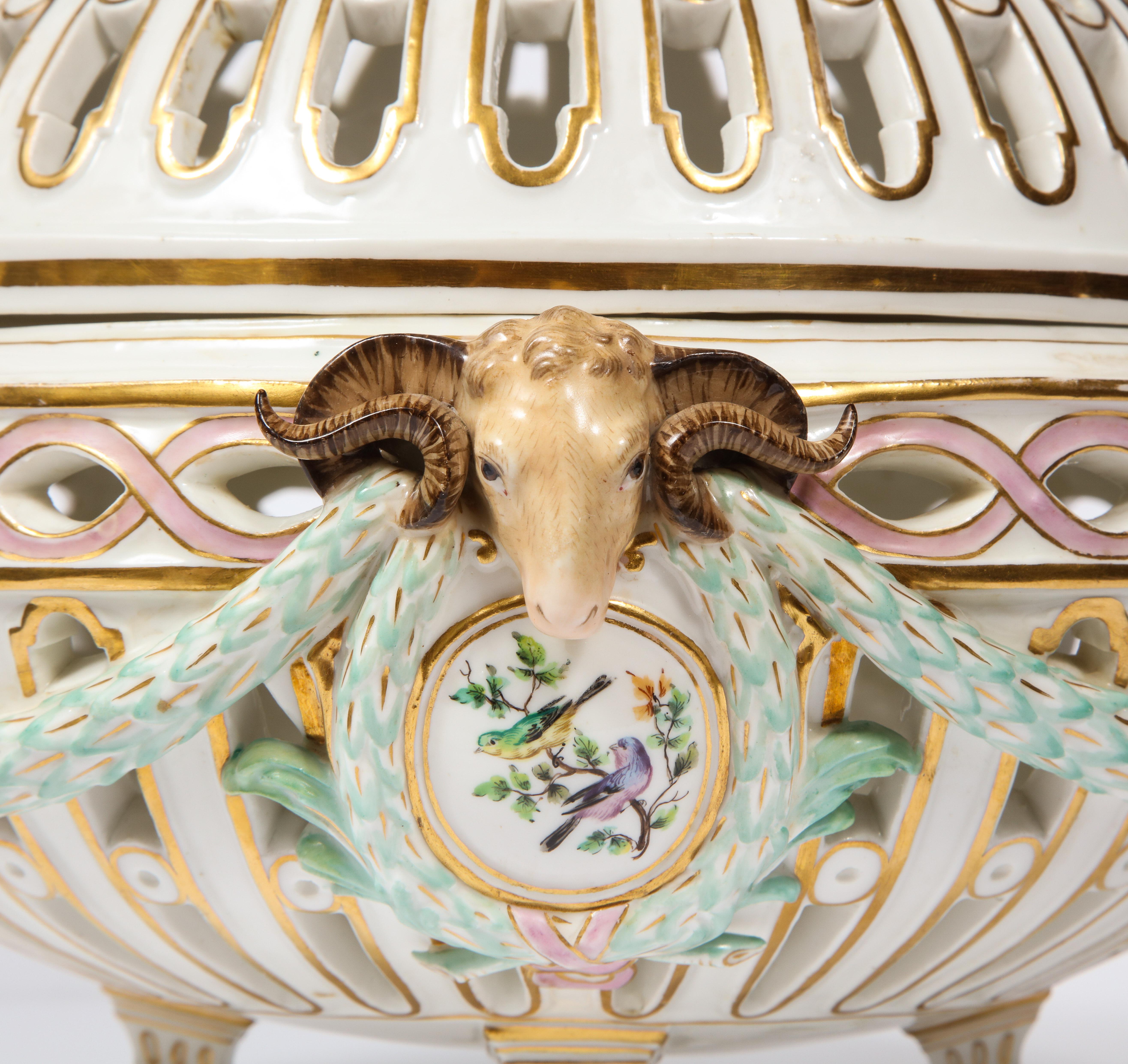 Rare Neoclassical Meissen Porcelain Reticulated Centerpiece with Rams Heads For Sale 4