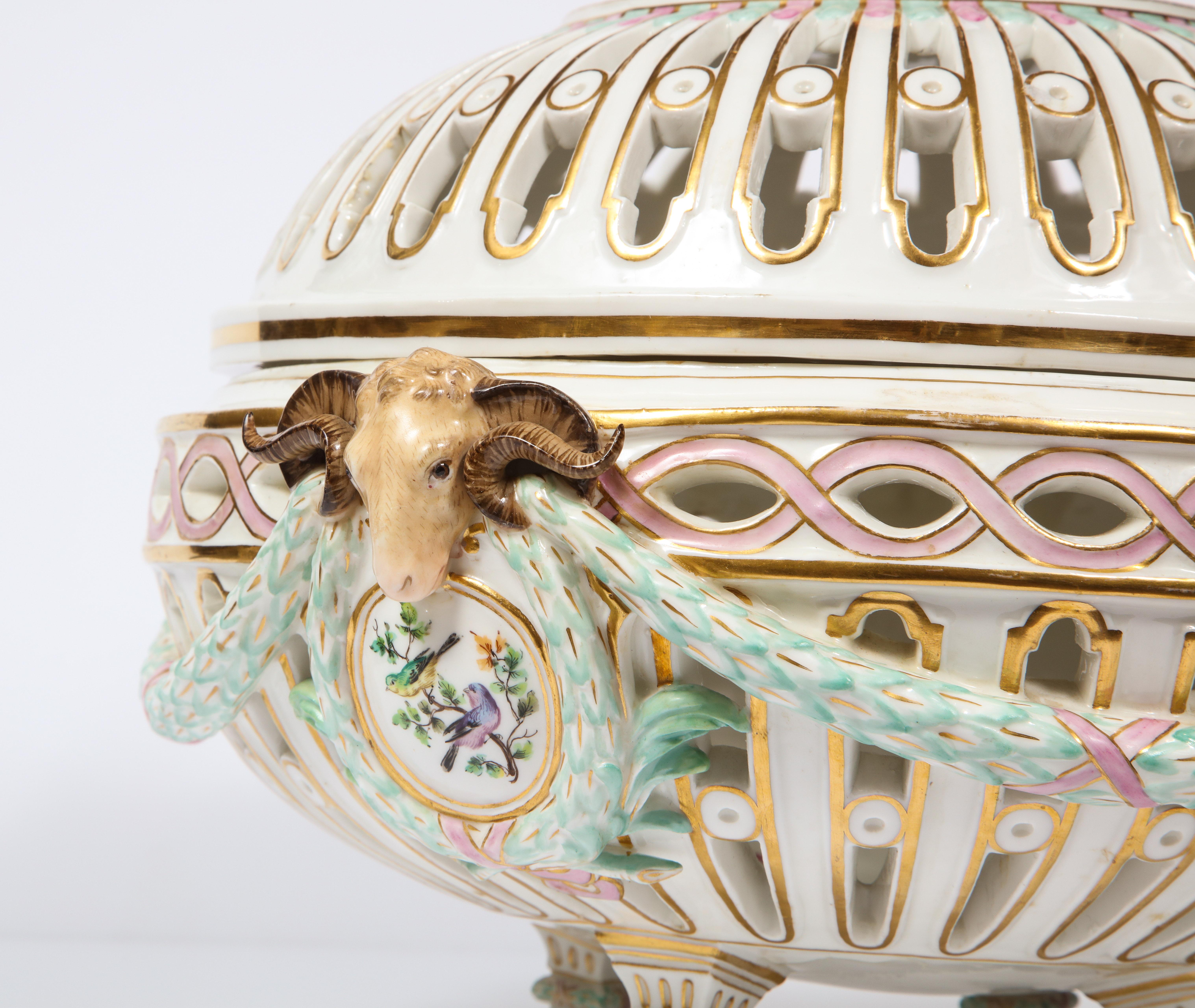 Rare Neoclassical Meissen Porcelain Reticulated Centerpiece with Rams Heads For Sale 3