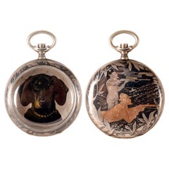 A rare niello and silver watchcase with a hunting scene. Switzerland, circa 1890