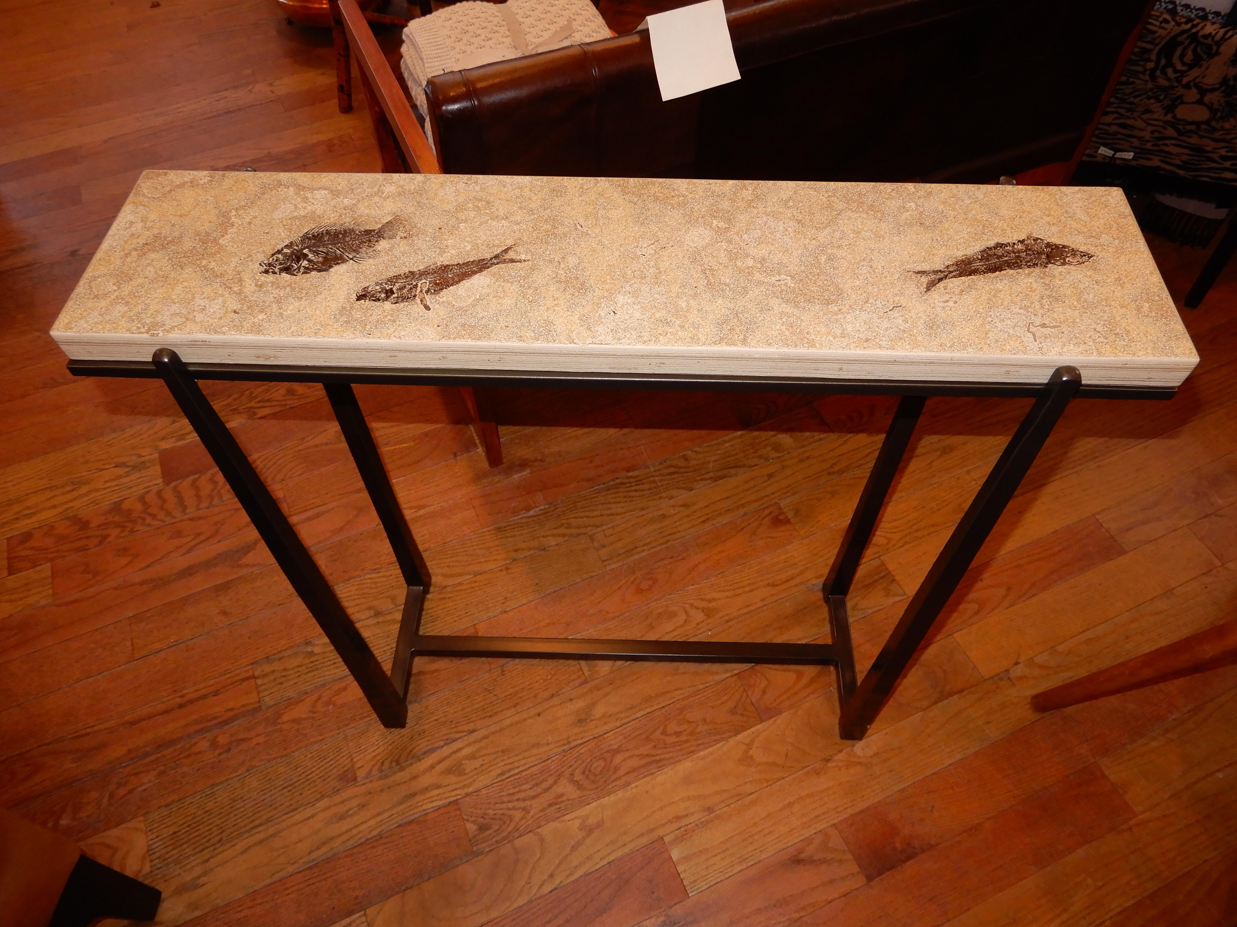 Stone Rare One of a Kind Ancient Fossils Console Table