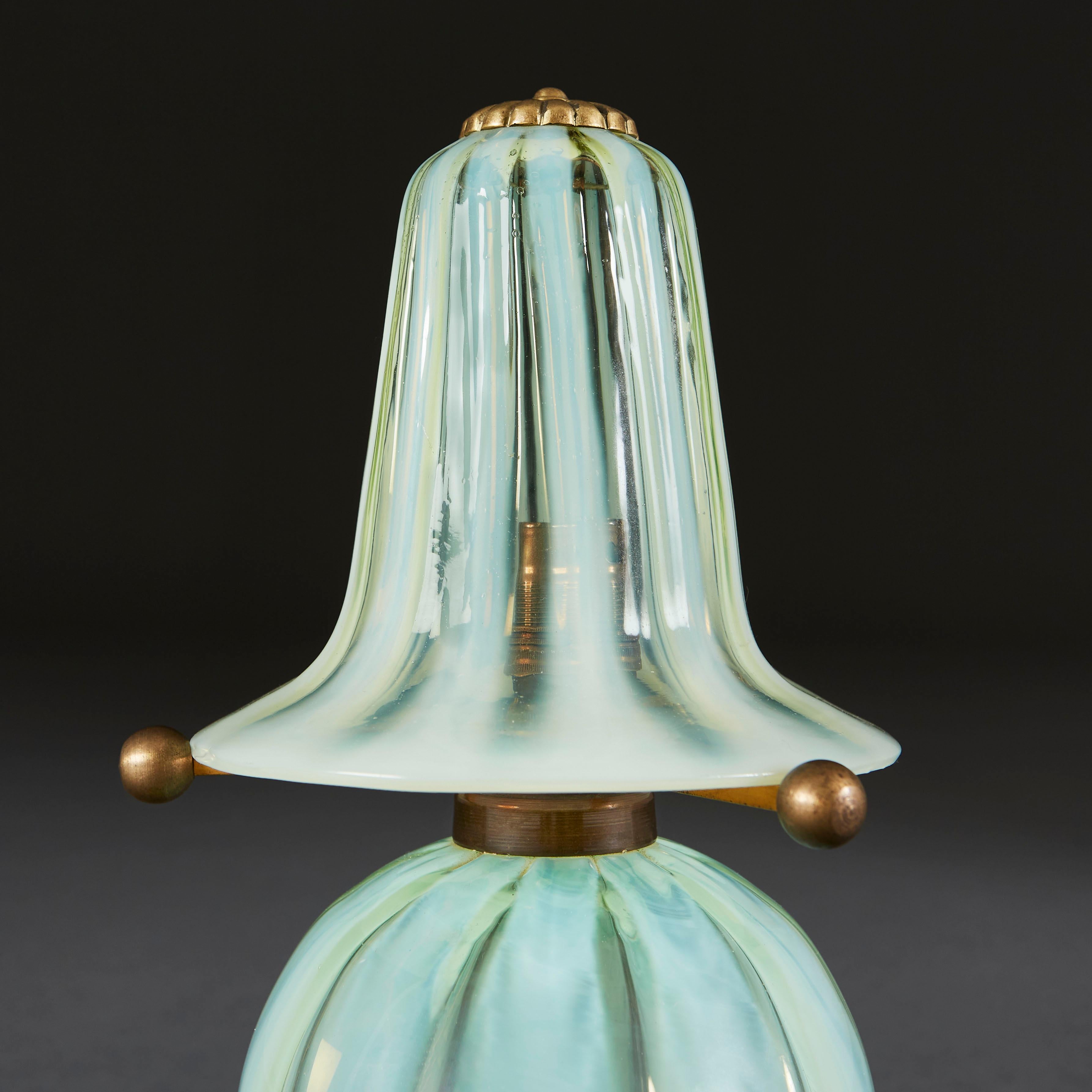 Rare Opaline Glass Ball Lamp with Glass Shade 1