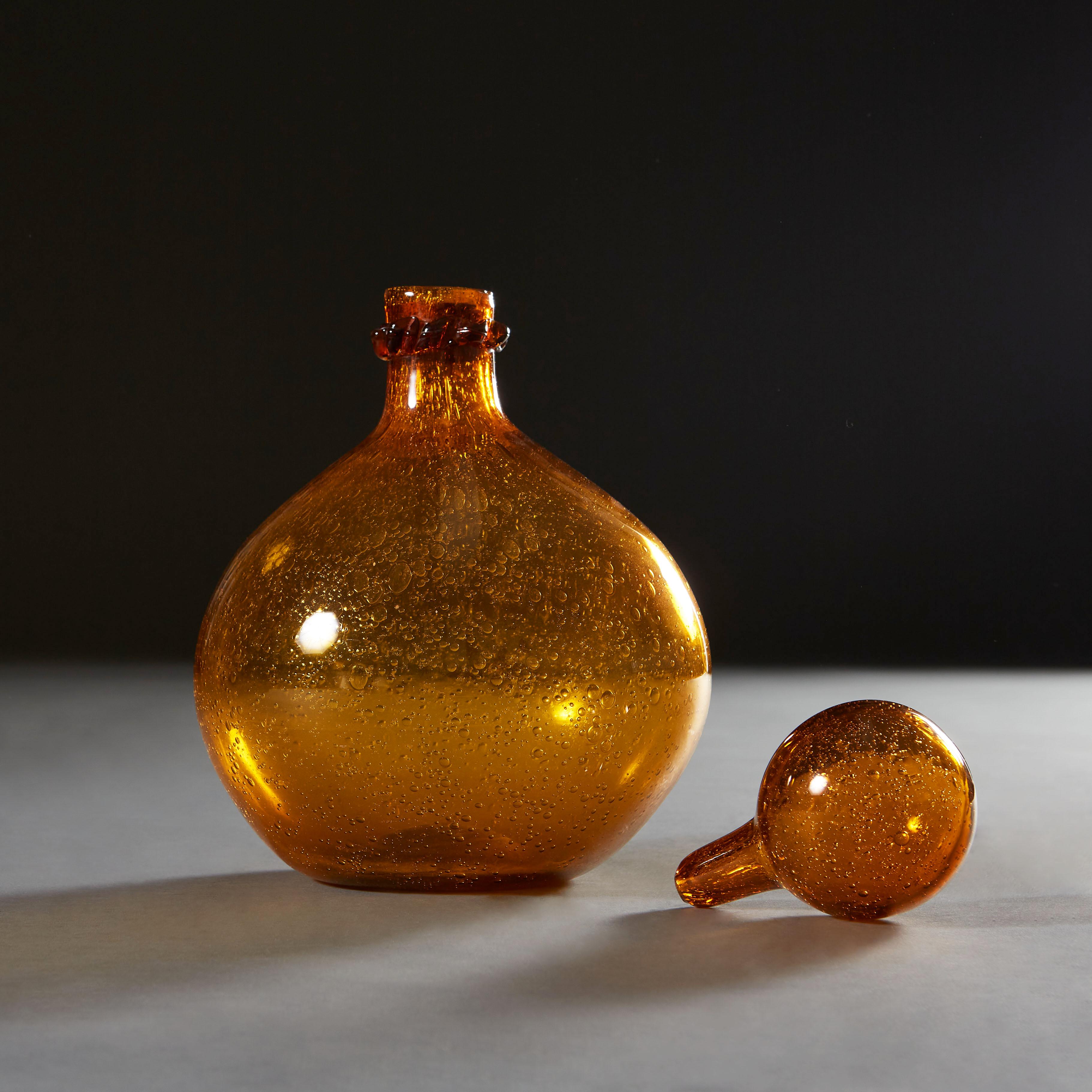 French Overscale Amber Glass Vessel with Stopper In Good Condition In London, GB