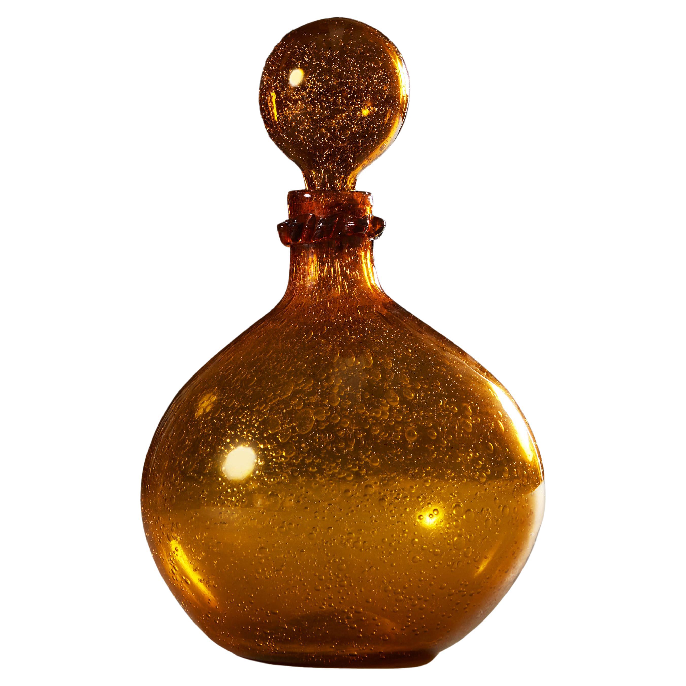 French Overscale Amber Glass Vessel with Stopper