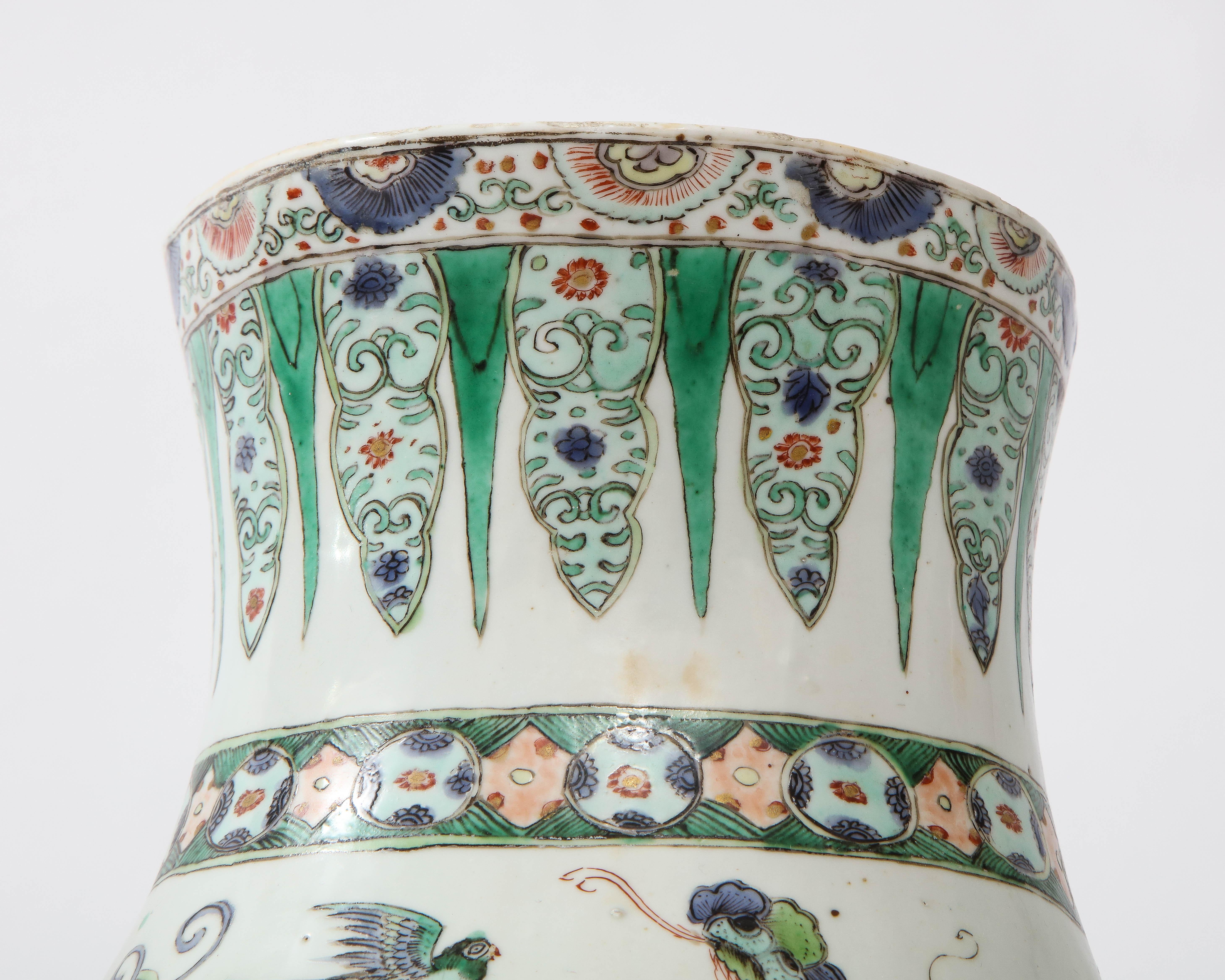 A Rare Pair Kangxi Period (18th C) Chinese Porcelain Wucai Decorated Wall Vases For Sale 6