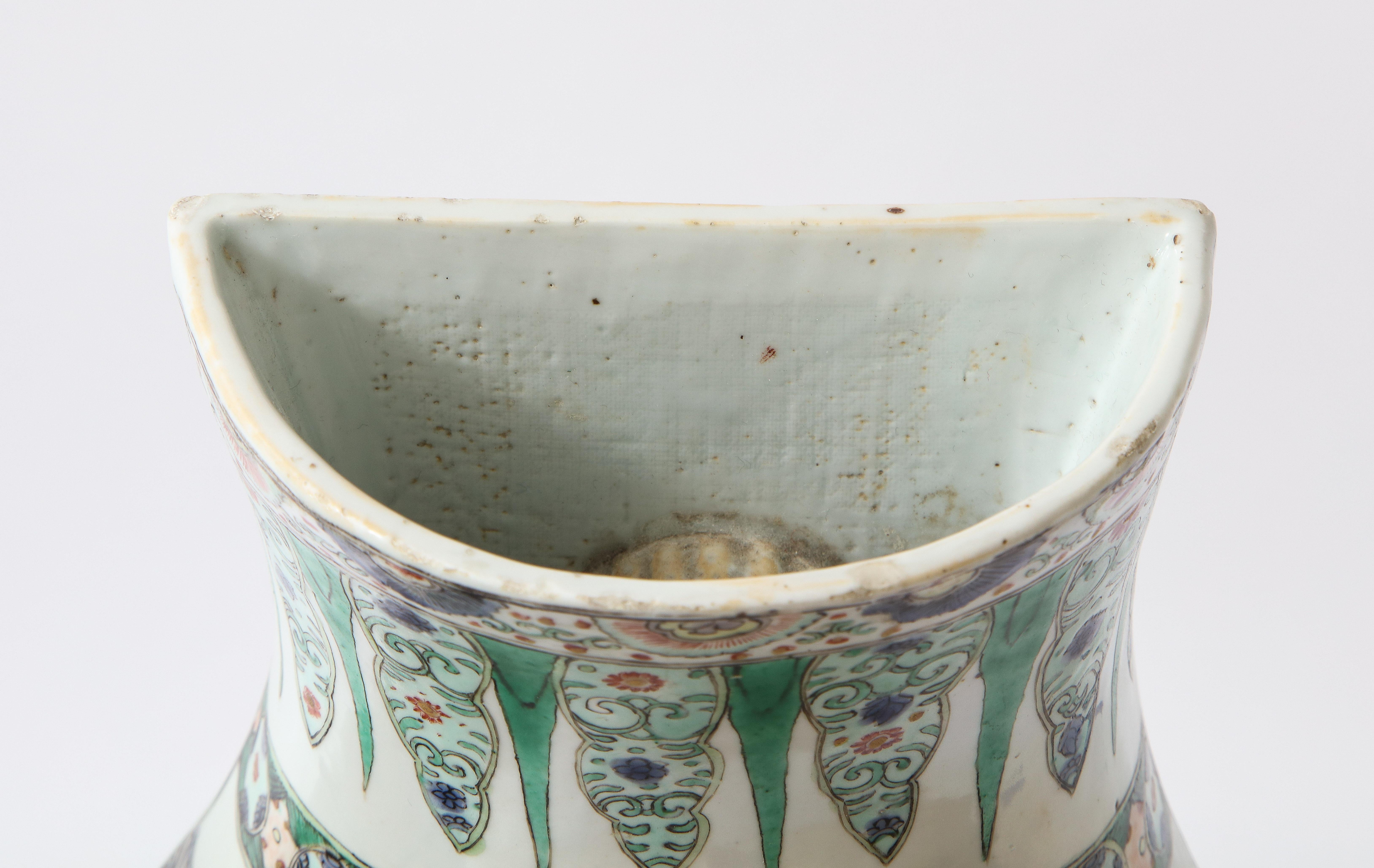 A Rare Pair Kangxi Period (18th C) Chinese Porcelain Wucai Decorated Wall Vases For Sale 7