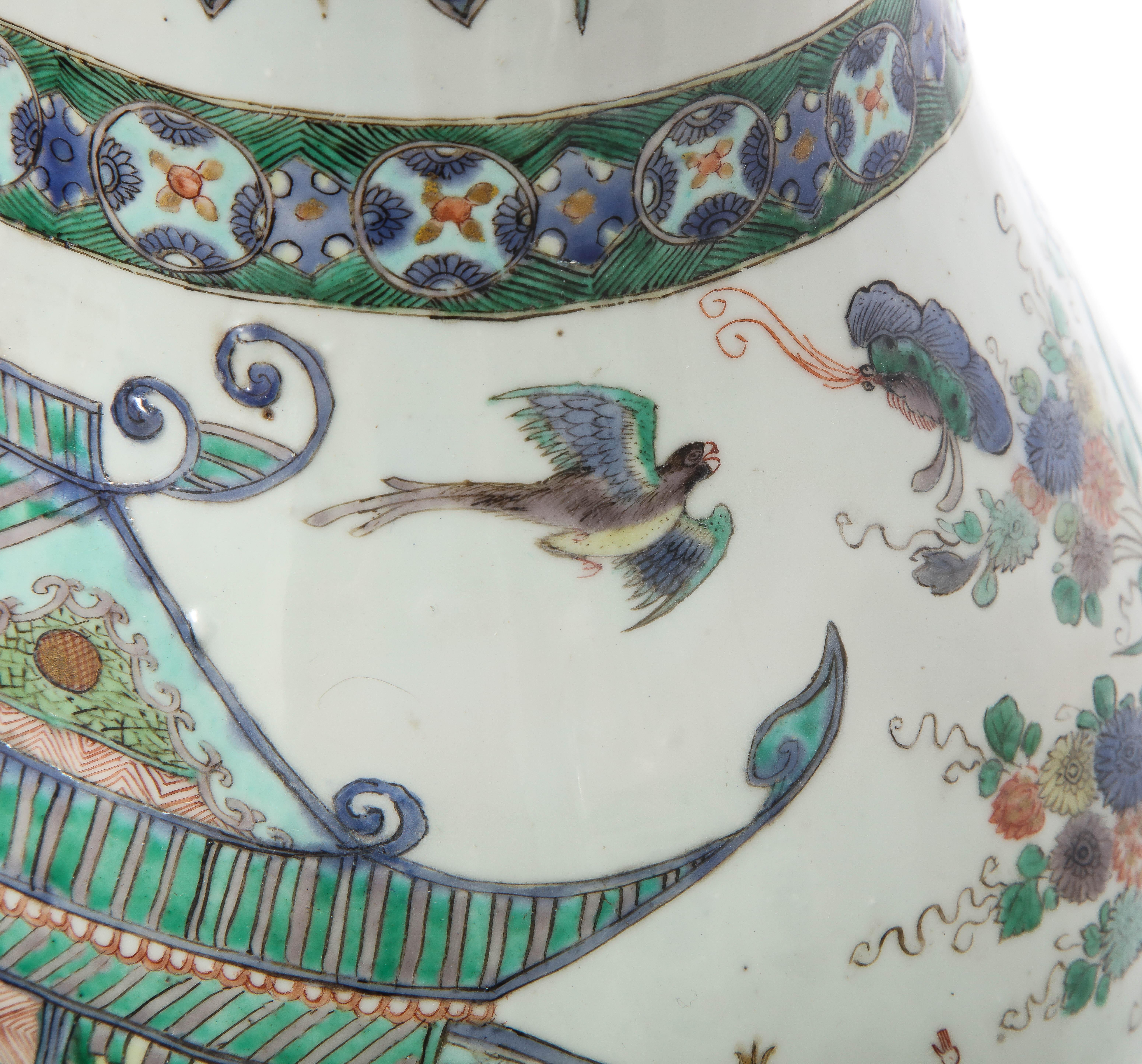 A Rare Pair Kangxi Period (18th C) Chinese Porcelain Wucai Decorated Wall Vases For Sale 11