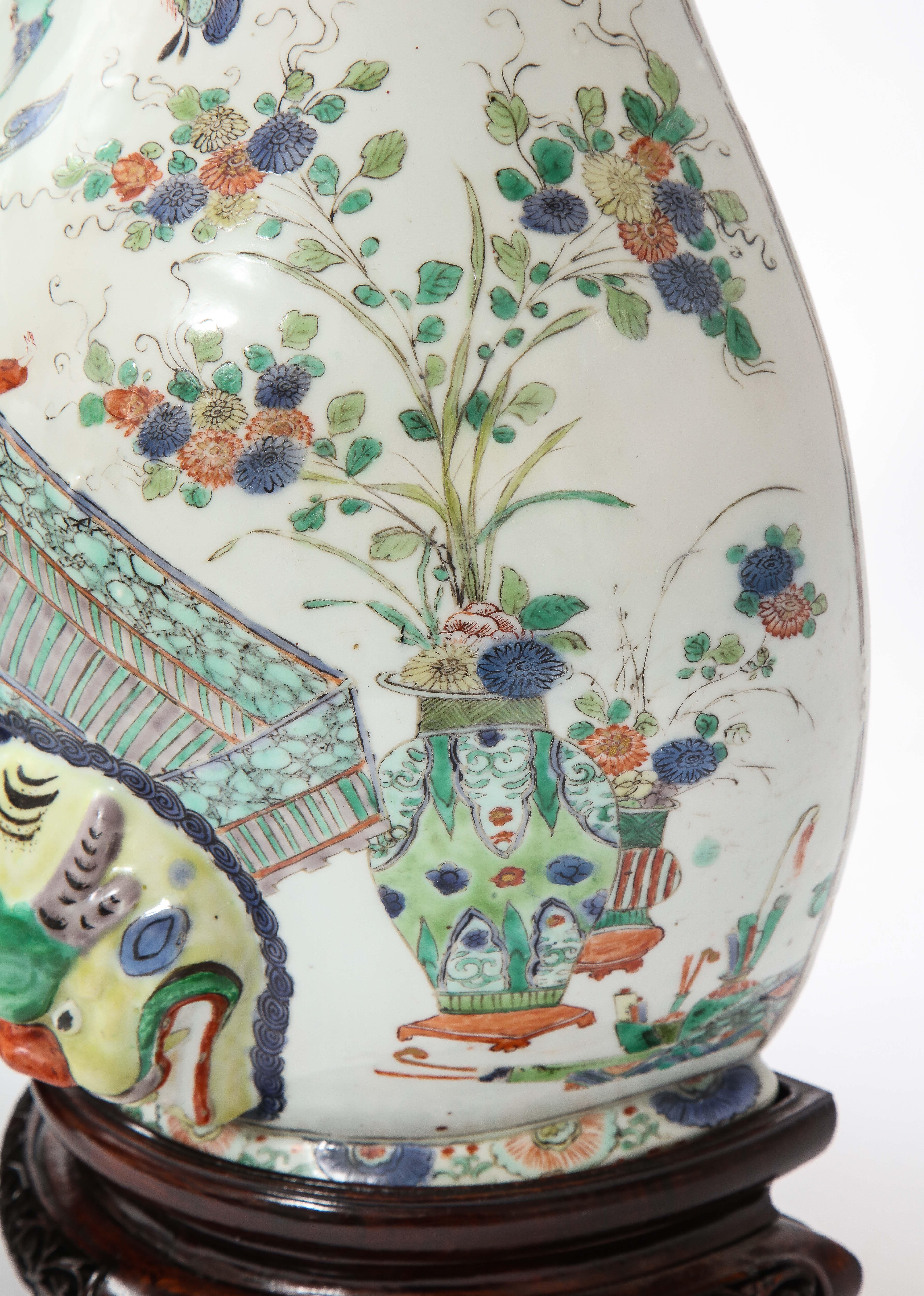 A Rare Pair Kangxi Period (18th C) Chinese Porcelain Wucai Decorated Wall Vases For Sale 12