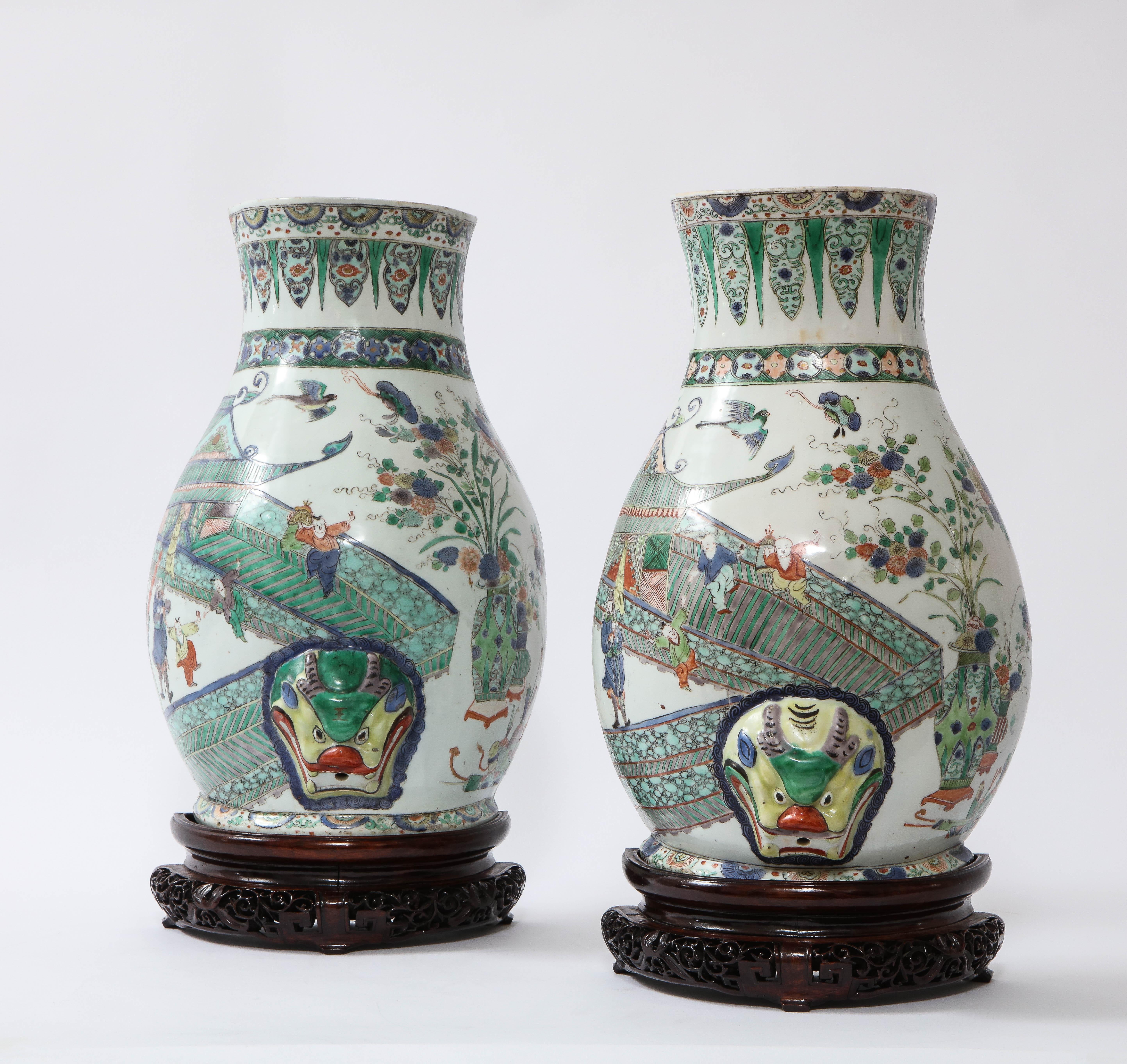Other A Rare Pair Kangxi Period (18th C) Chinese Porcelain Wucai Decorated Wall Vases For Sale