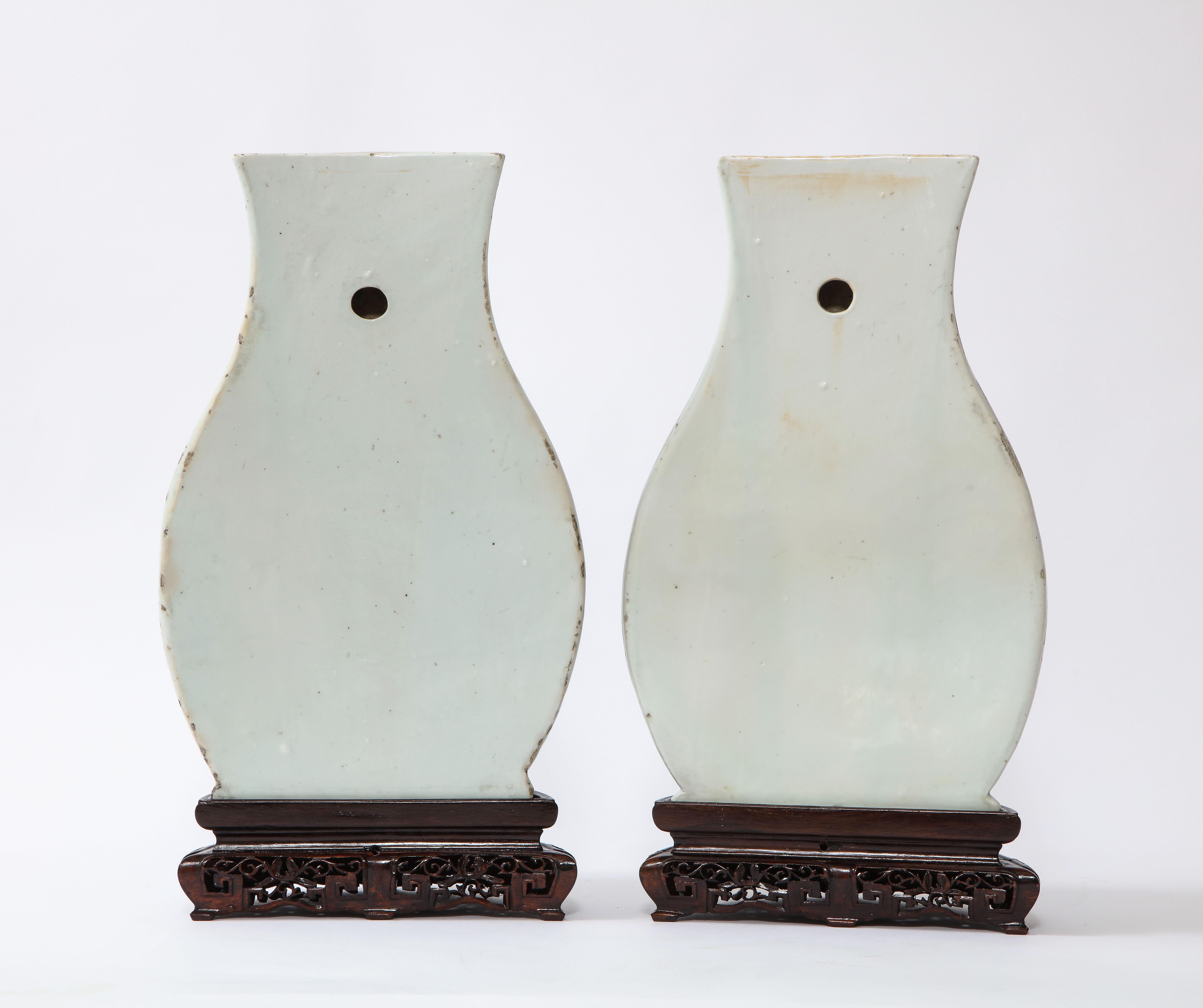 A Rare Pair Kangxi Period (18th C) Chinese Porcelain Wucai Decorated Wall Vases For Sale 1