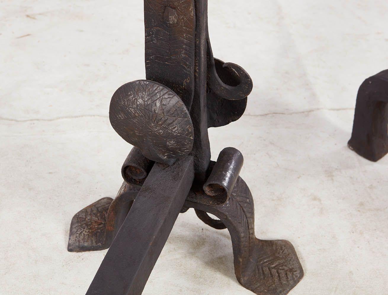 Iron A Rare Pair of 16th Century Iberian Andirons For Sale